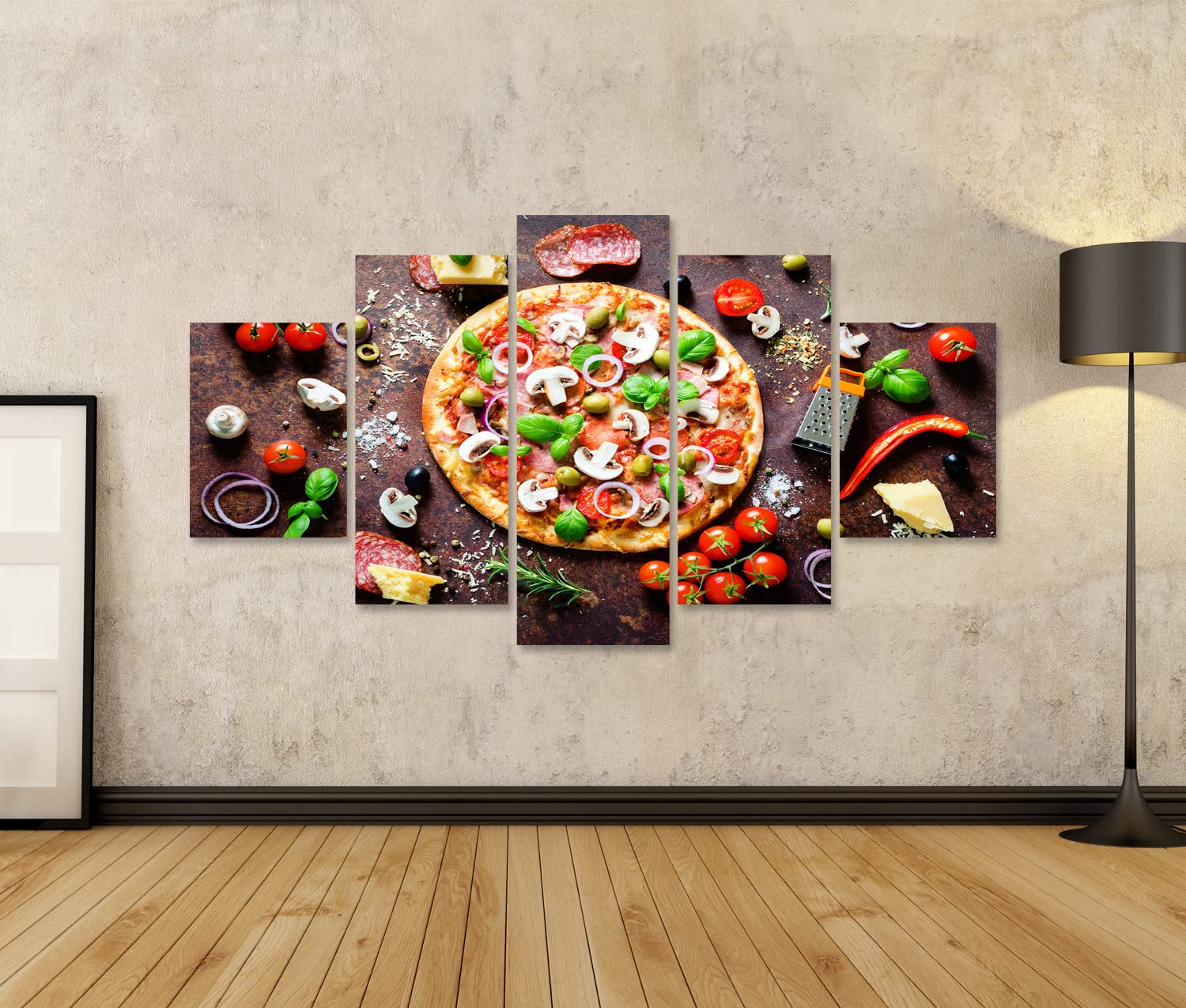 islandburner Quadro su tela Ingredienti alimentari Spezie Cucina Deliziosa Pizza Italiana Funghi Pomodori K Quadri Stampe Immagini Murale Decorazione da parete