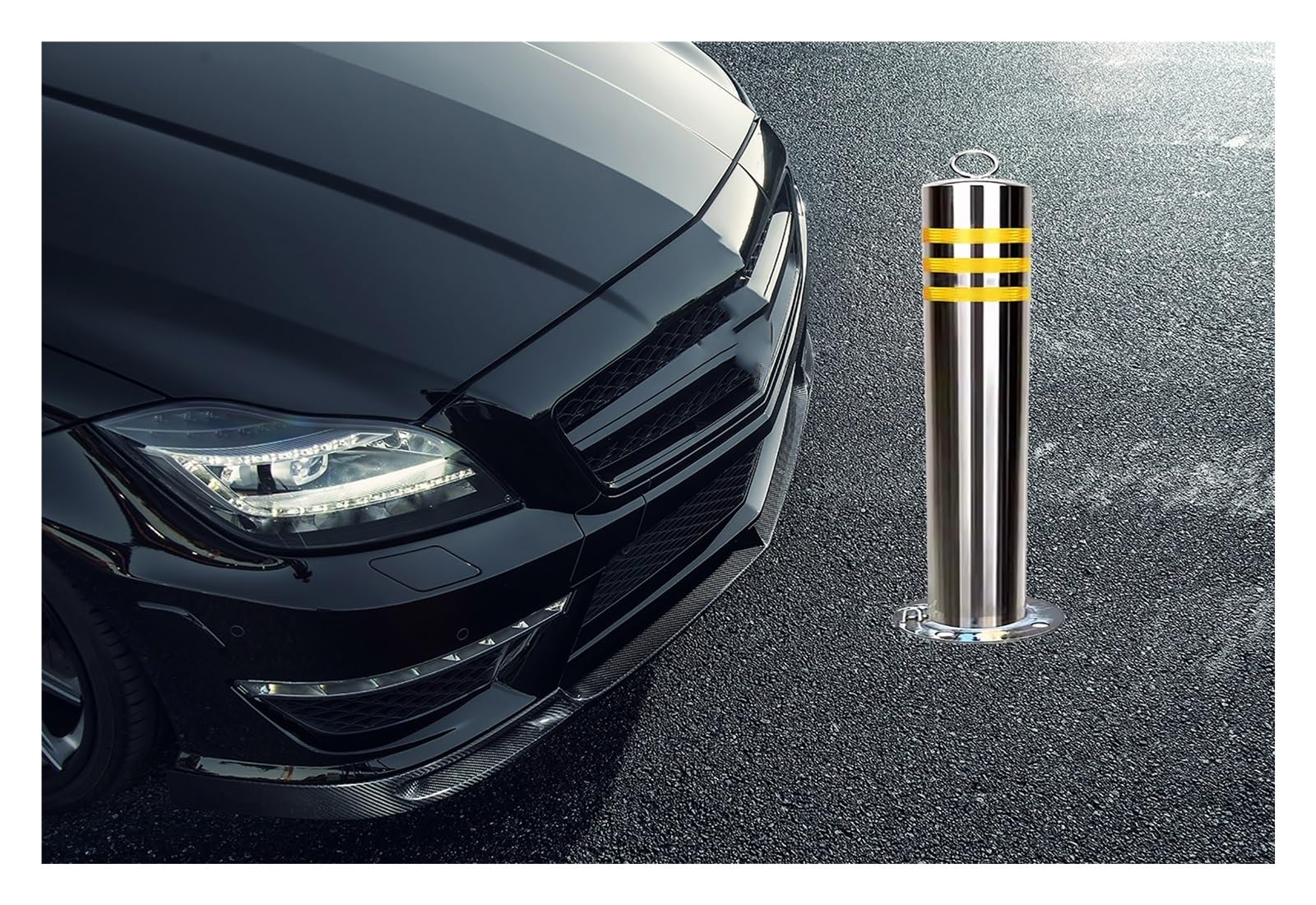 JYBNBBE Parking Bollards Post Cone Driveway Caution Sign Detachable Safety Bollard Parking Barrier, Steel Traffic Delineator Post with Reflective Strips and Hanging Ring,1Pack-H80cm