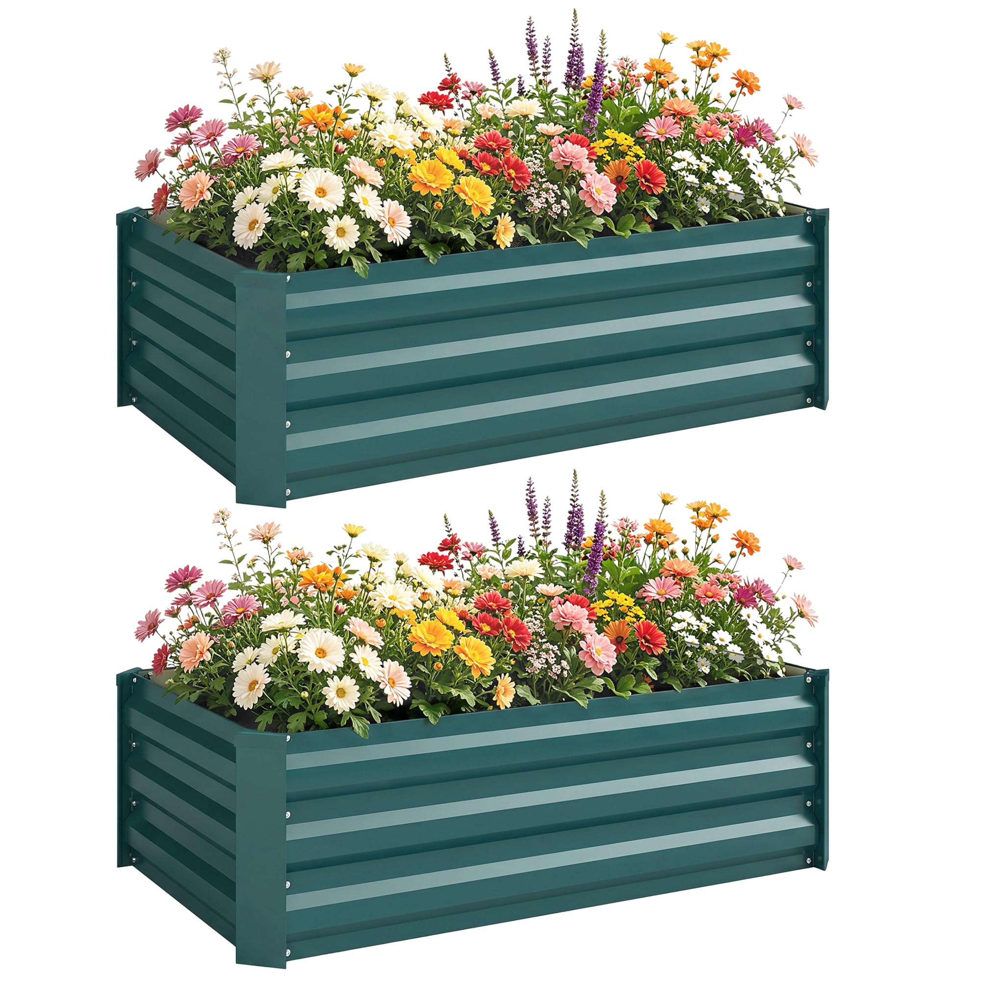Outsunny Set of 2 Raised Garden Bed, Outdoor Planter Box with Galvanised Steel Frame for Growing Vegetables, Flowers and Herbs, 100 x 60 x 30 cm, Green