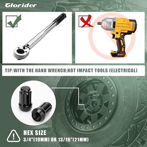 Miniatura 8 de Tuercas estriadas ATV M12x1.5, 16 tuercas de llanta de 12 x 1.5 pulgadas negras con 1 llave de enchufe, tuercas de bloqueo de extremo cerrado de