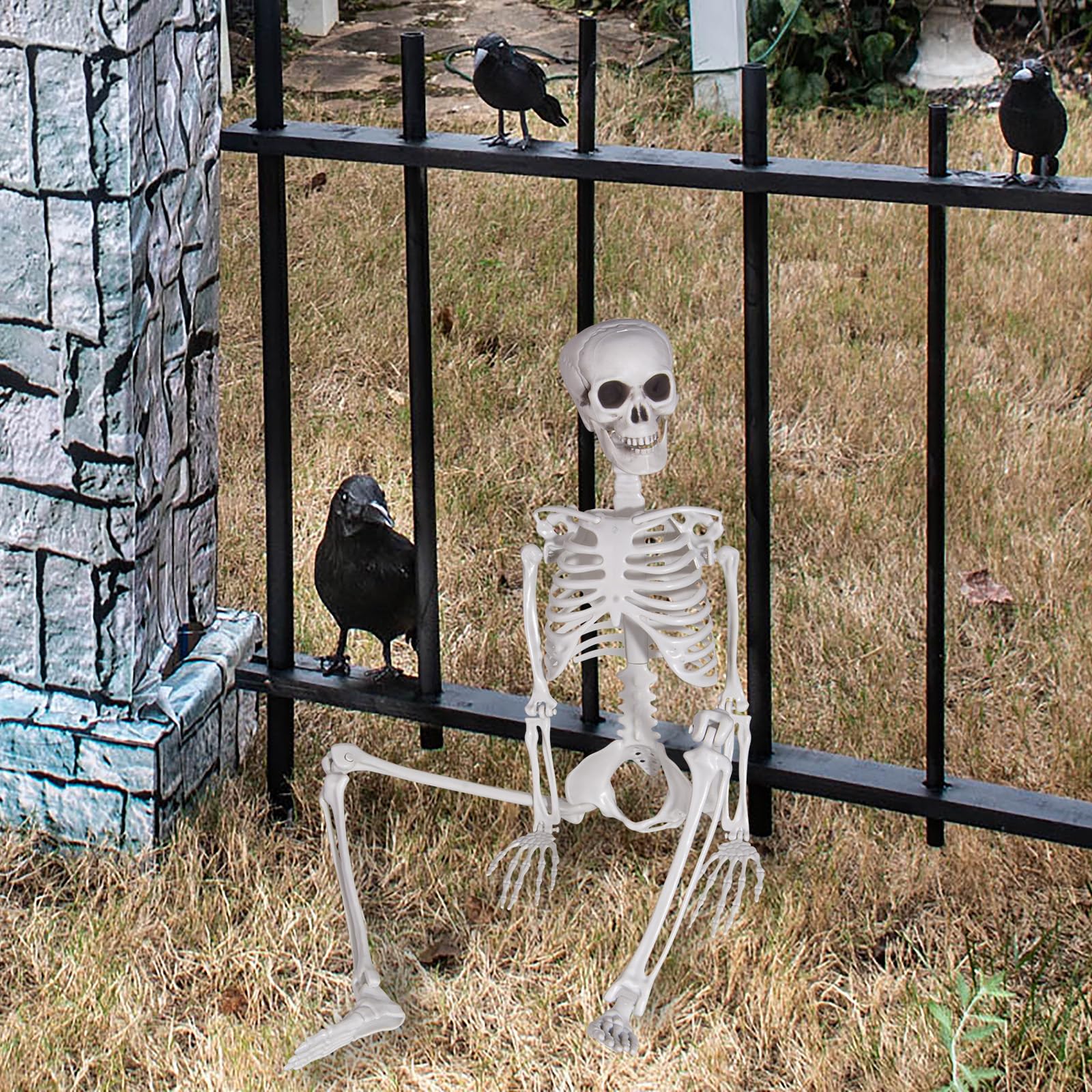 Scheletro per Halloween, in plastica, 90 cm, con articolazioni mobili, per Halloween, casa, giardino, casa, terrazza, decorazione (1 Pezzi)