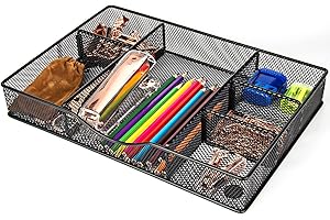 Metal Mesh Drawer Organizer Tray, 6 Adjustable Compartments