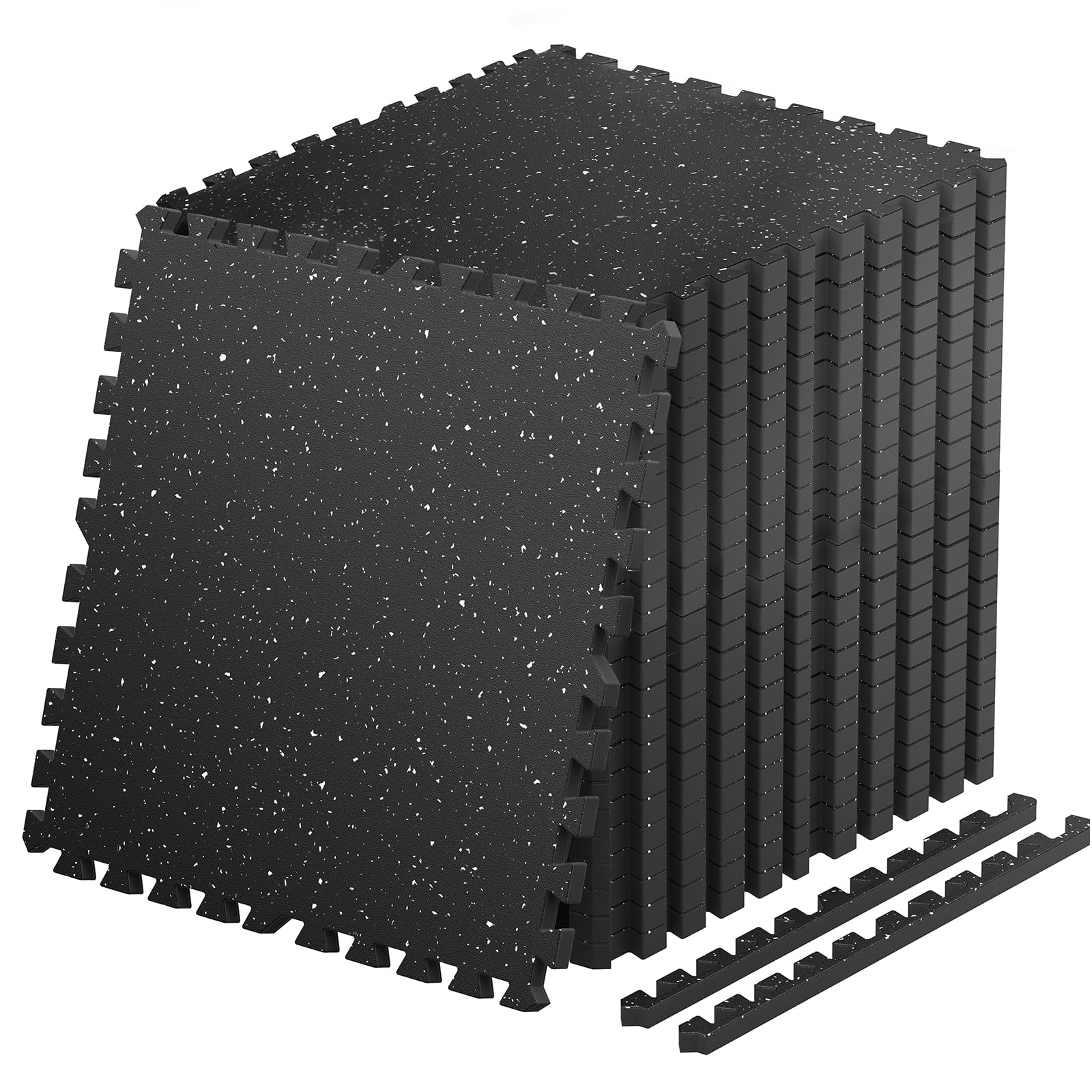 FLEXLIFT 0.56'' Thick 24 Pcs 96 Sq Ft Non-Slip Rubber Top Exercise Equipment Mats, High Density EVA Foam Mats with Rubber Top, Interlocking Puzzle Gym