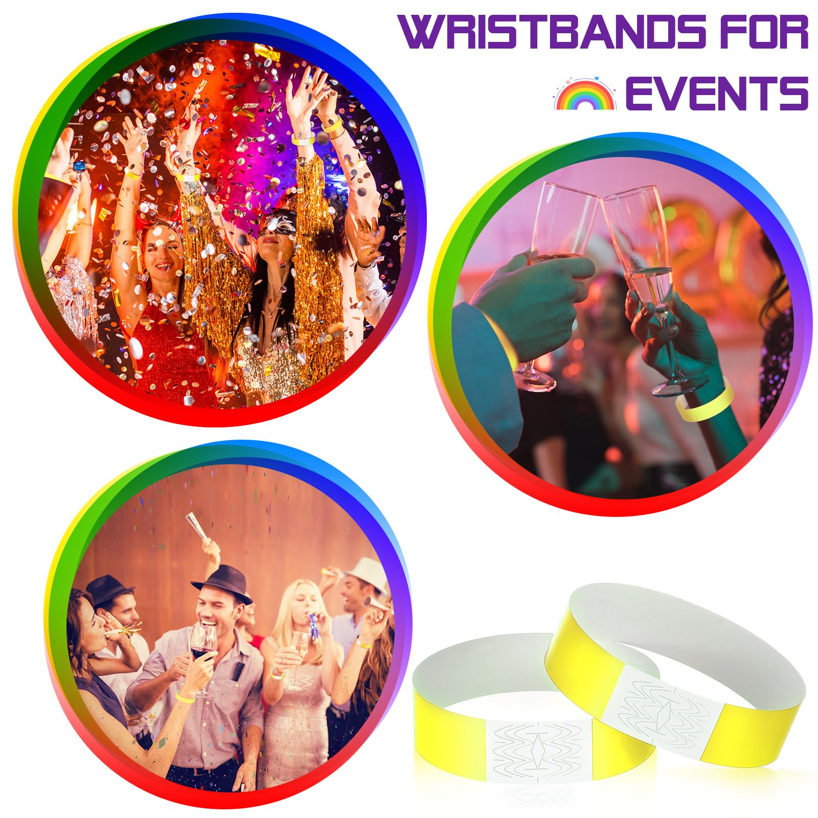 1200 Braccialetti Identificativi Harrycle | Impermeabili E Anti-Strappo | Per Eventi, Concerti, Parchi Acquatici | Giallo Neon - Foto 2