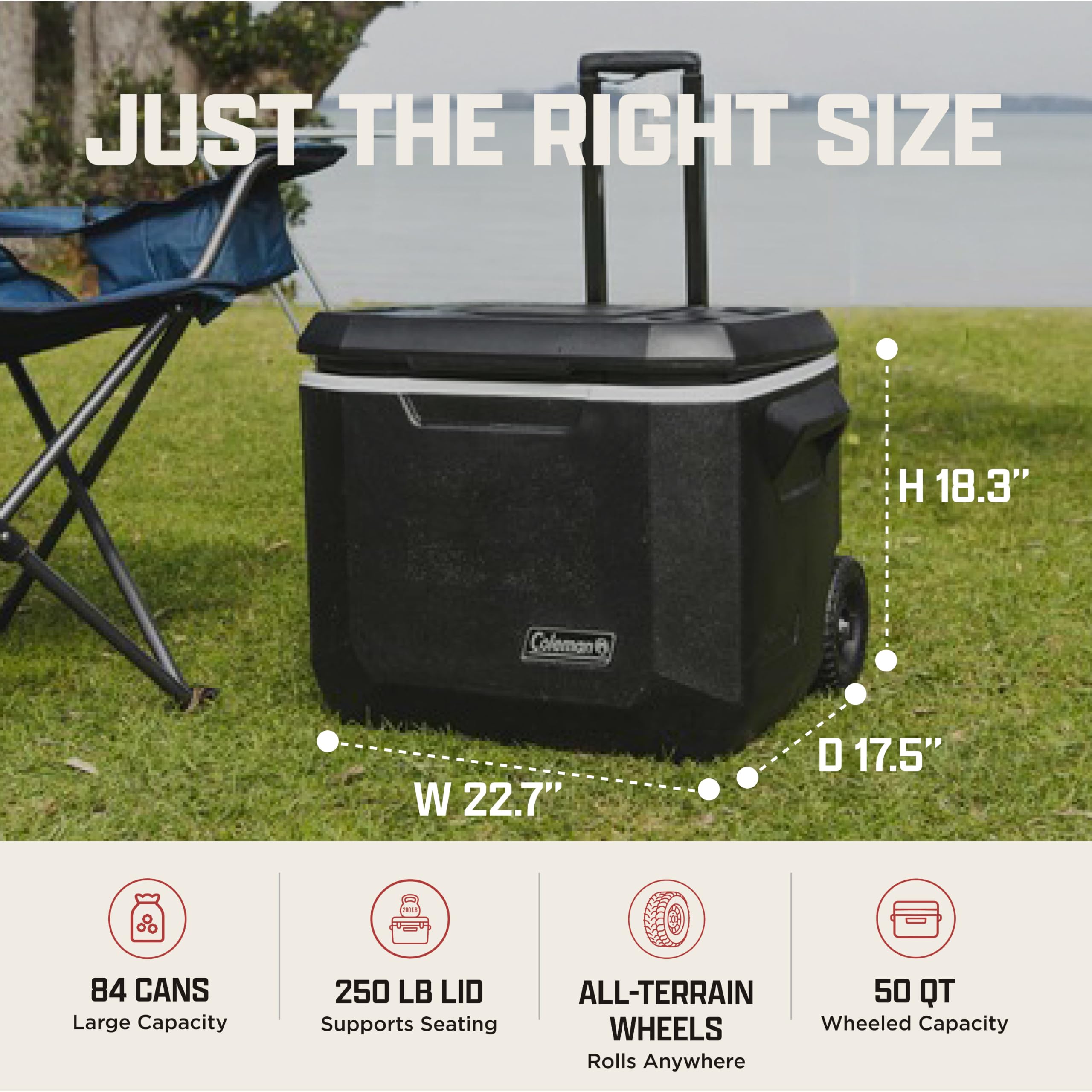 Coleman Glacière portable à roulettes Xtreme de 50 litres avec roues pour garder la glace jusqu'à 5 jours