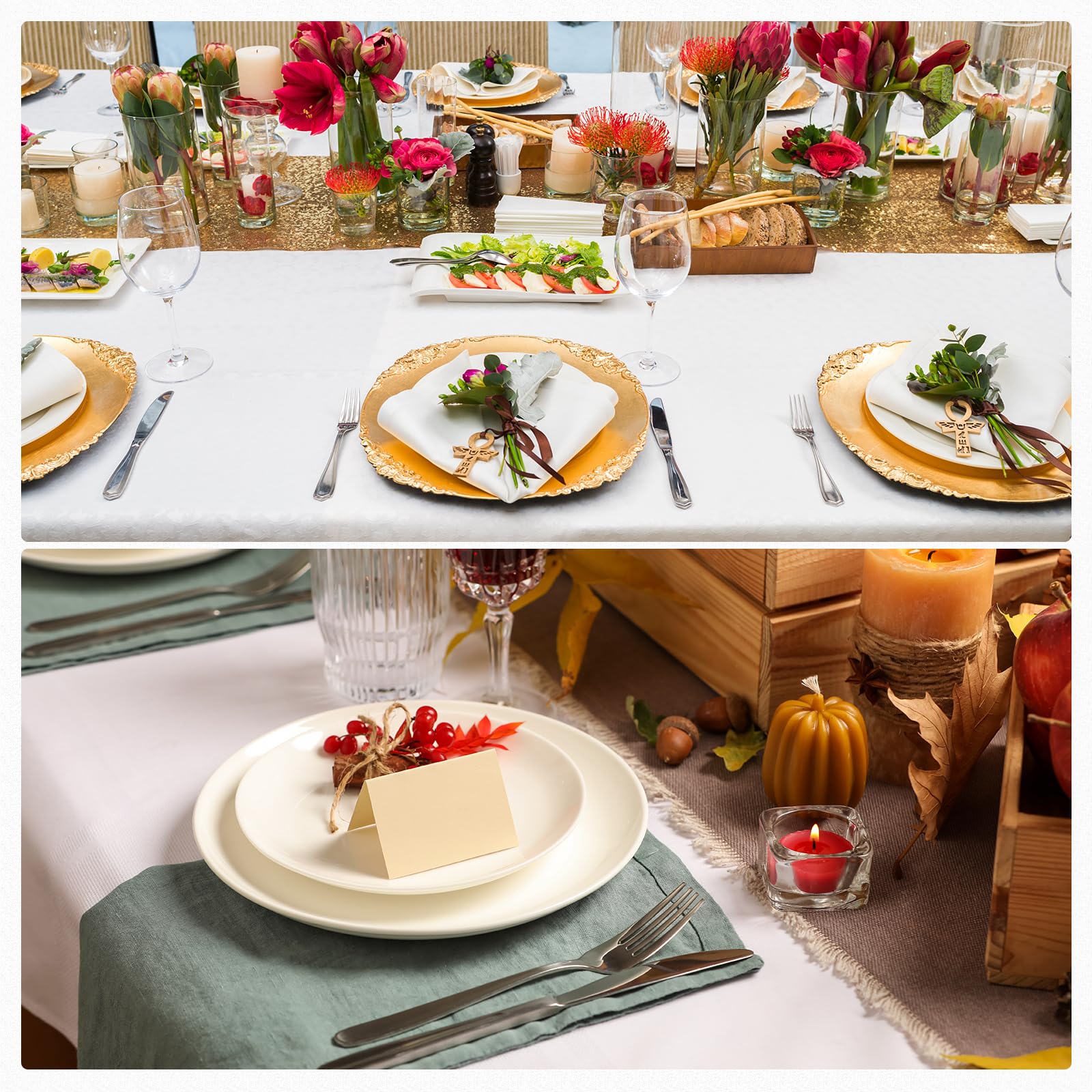 QUARKZMAN 6 piezas de platos de presentación transparentes al por mayor, 13" platos de presentación redondos de plástico con borde de cuentas para cena, postre, decoración, dorado