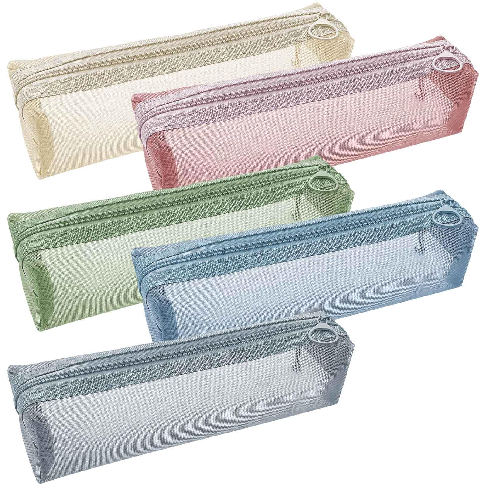 Aswewamt 5Pcs Multicolor Nylon Mesh Zipper Bags, 7.9" Transparent Makeup Brush Pouch Portable Cosmetic Bags Square Pencil Case Organizer Stationery