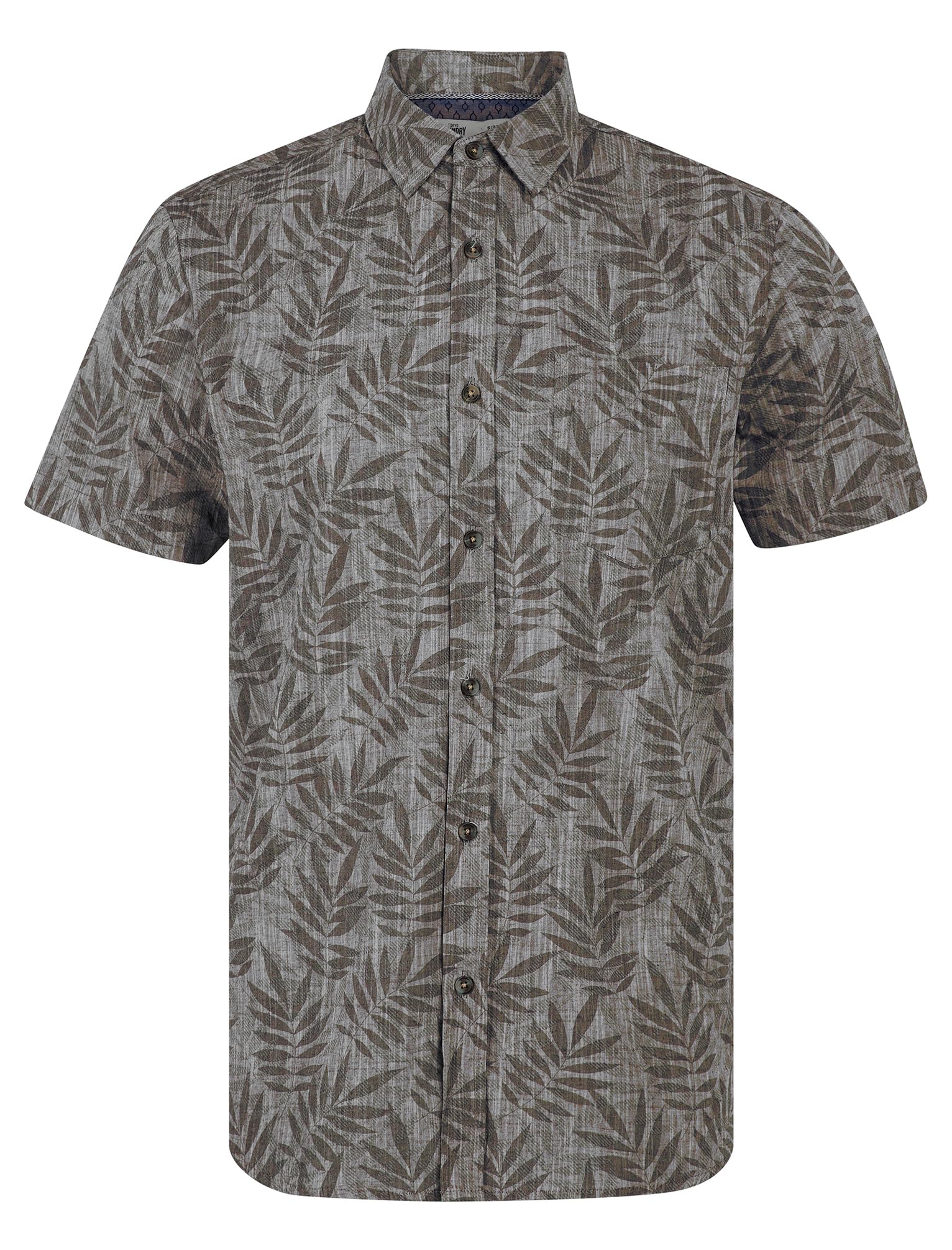 Tokyo Laundry Men's Rama - Grey Tropical Floral Print Cotton Short Sleeve Hawaiian Shirt