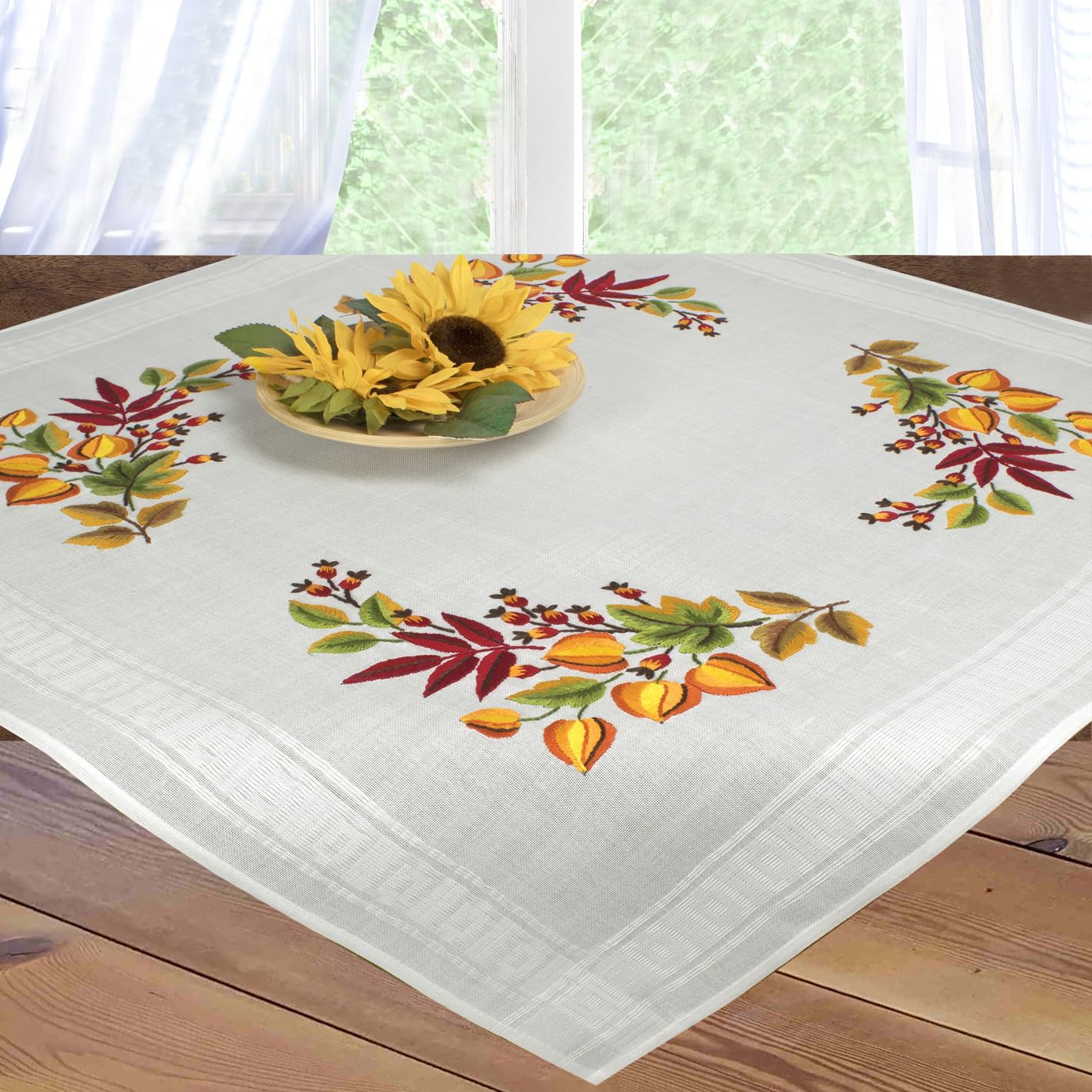 KAMACA Embroidery Kit Tablecloth Autumn Stretch Stitch Set Pre-Printed Embroidery Blanket Including Embroidery Thread Embroidery Template and Instructions Embroidery Set for Adults (Leaves and Berries