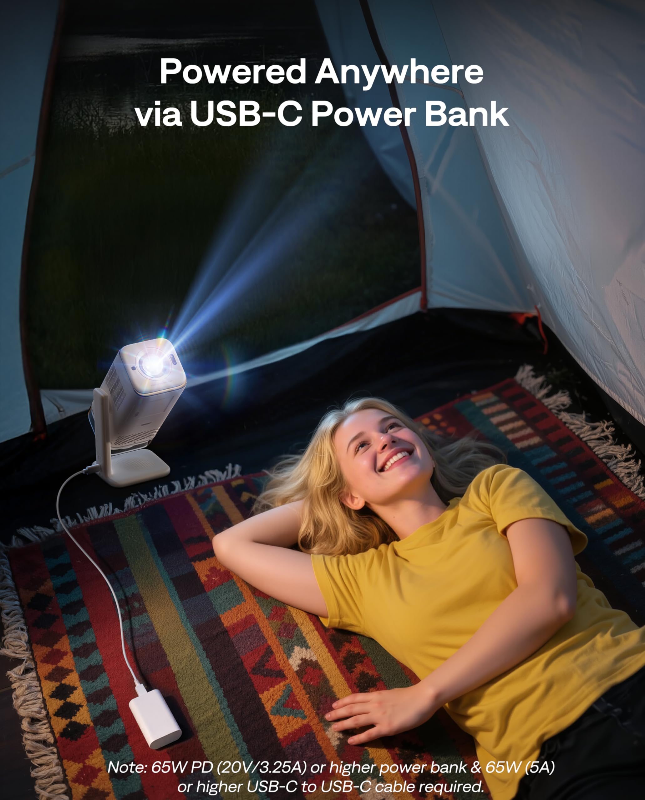 Aurzen BOOM Air Portable Google TV Projector with WiFi and Bluetooth, Smart Projector for Outdoor & Home Movie, USB-C Powered, 4K Supported, Real-Time Focus, Dolby Audio, Adjustable Stand, Off-White