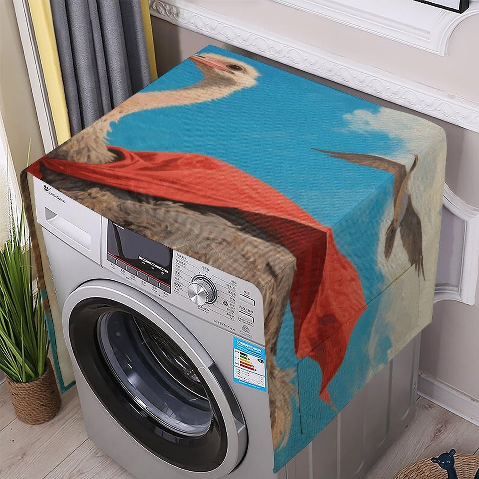 Fodpand White Washing Machine Cover For Top Load Dustproof Ostrich Washer And Dryer Cover With Storage Pockets Household Appliance Covers Washable Top Protector Mat Pad For Laundry & Kitchen