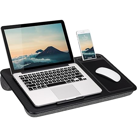 LAPGEAR Home Office Lap Desk with Device Ledge, Mouse Pad, and Phone Holder - Black Carbon - Fits up to 15.6 Inch Laptops - Style No. 91588