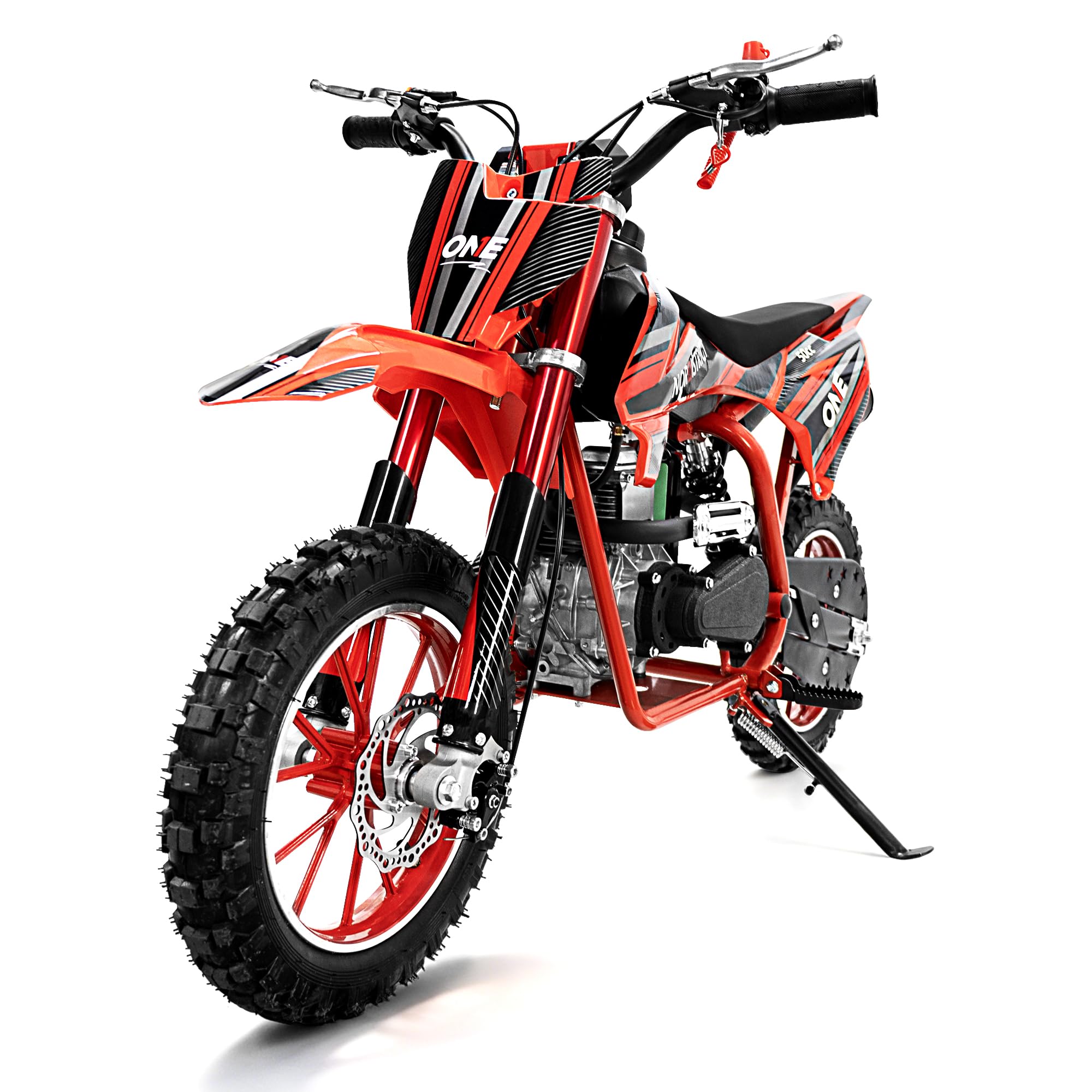 4 Stroke 50cc Dirt Bike for Kids 8–14,Gas Power Kids Dirt Bike | No Oil Mixing Mini Motorcycle with Front&amp;Rear Disc Brakes,Mini Dirt Bike with Inverted Fork Suspension,Pull Start,40MPH,Black