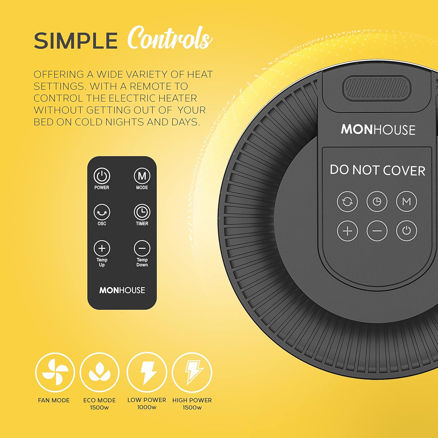 MONHOUSE Portable Electric Space Heater Energy Efficient PTC Ceramic