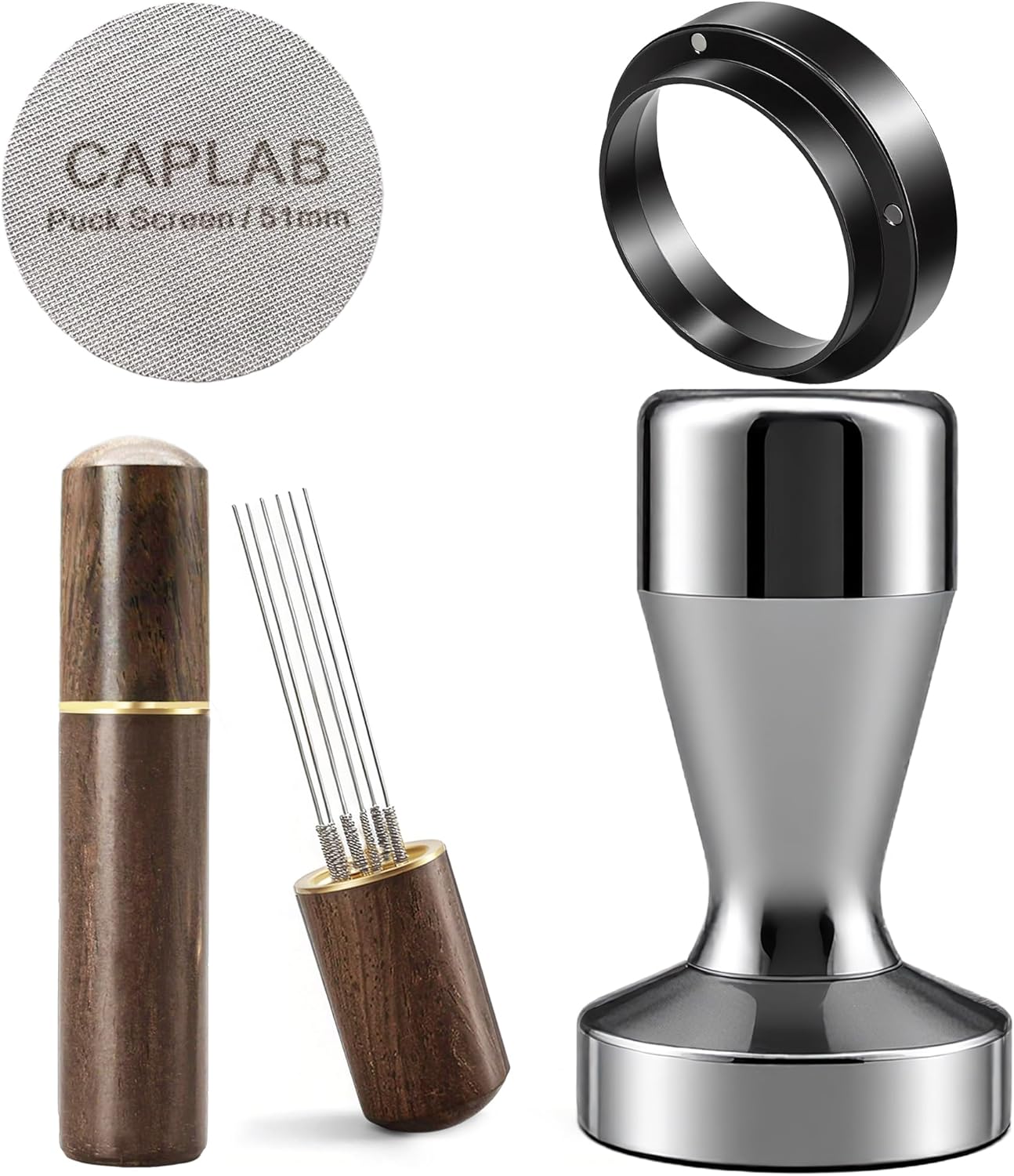 Espresso Accessories Kit 51mm Tamper, Espresso Tamper Set with WDT Tool, Coffee Tamper, Puck Screen, Dosing Funnel, Espresso Machine Accessories Kit, Barista Tools Fits 51mm Portafilters