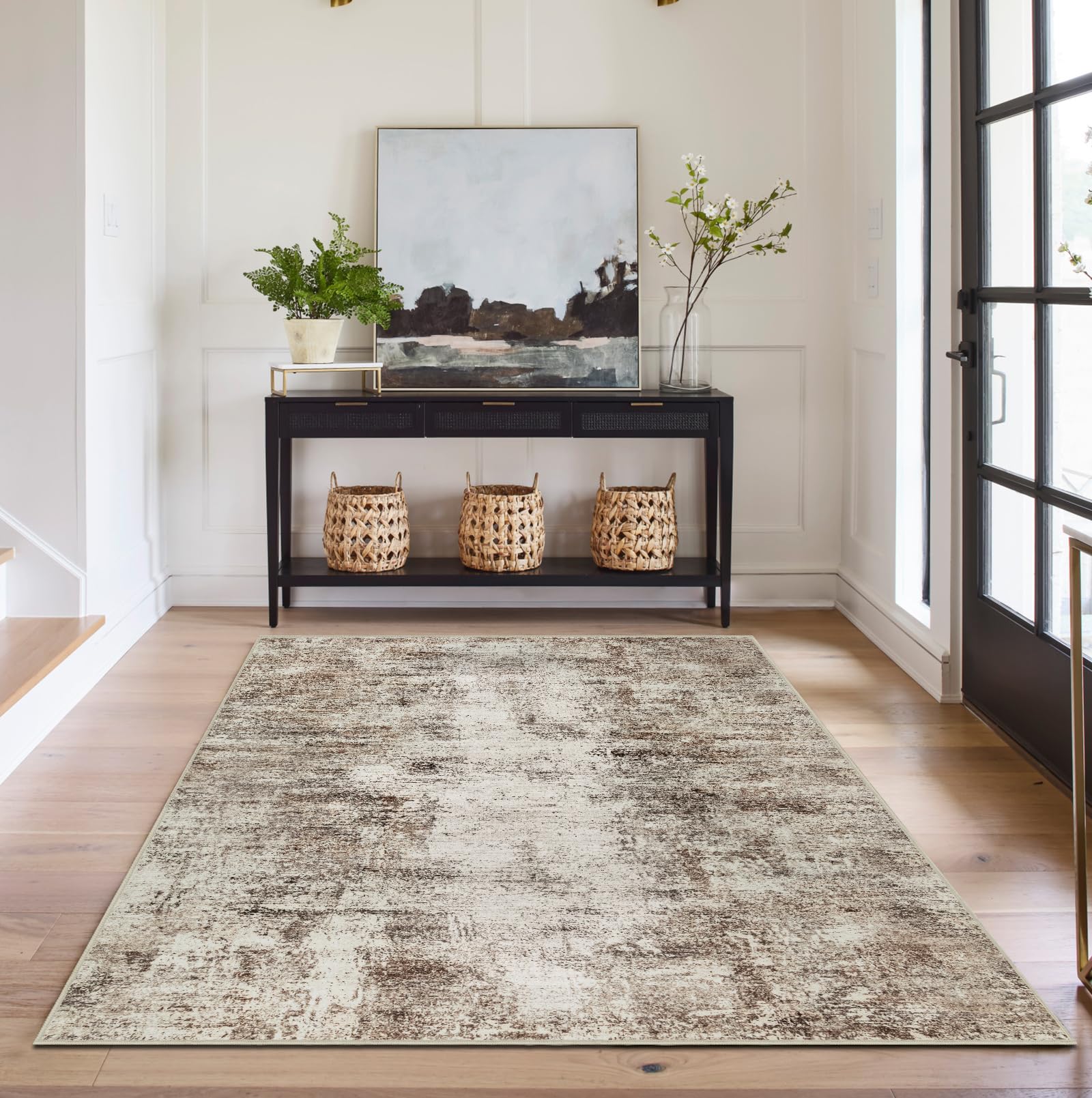 Tapis moderne abstrait pour entrée et salon chaleureux