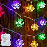 Christmas Snowflake String Lights, 2 Pack Total 100LED 50FT Battery Operated Christmas Lights with 8 Lighting Modes for Indoor Outdoor Xmas Tree Party Decorations, Multi-Colored