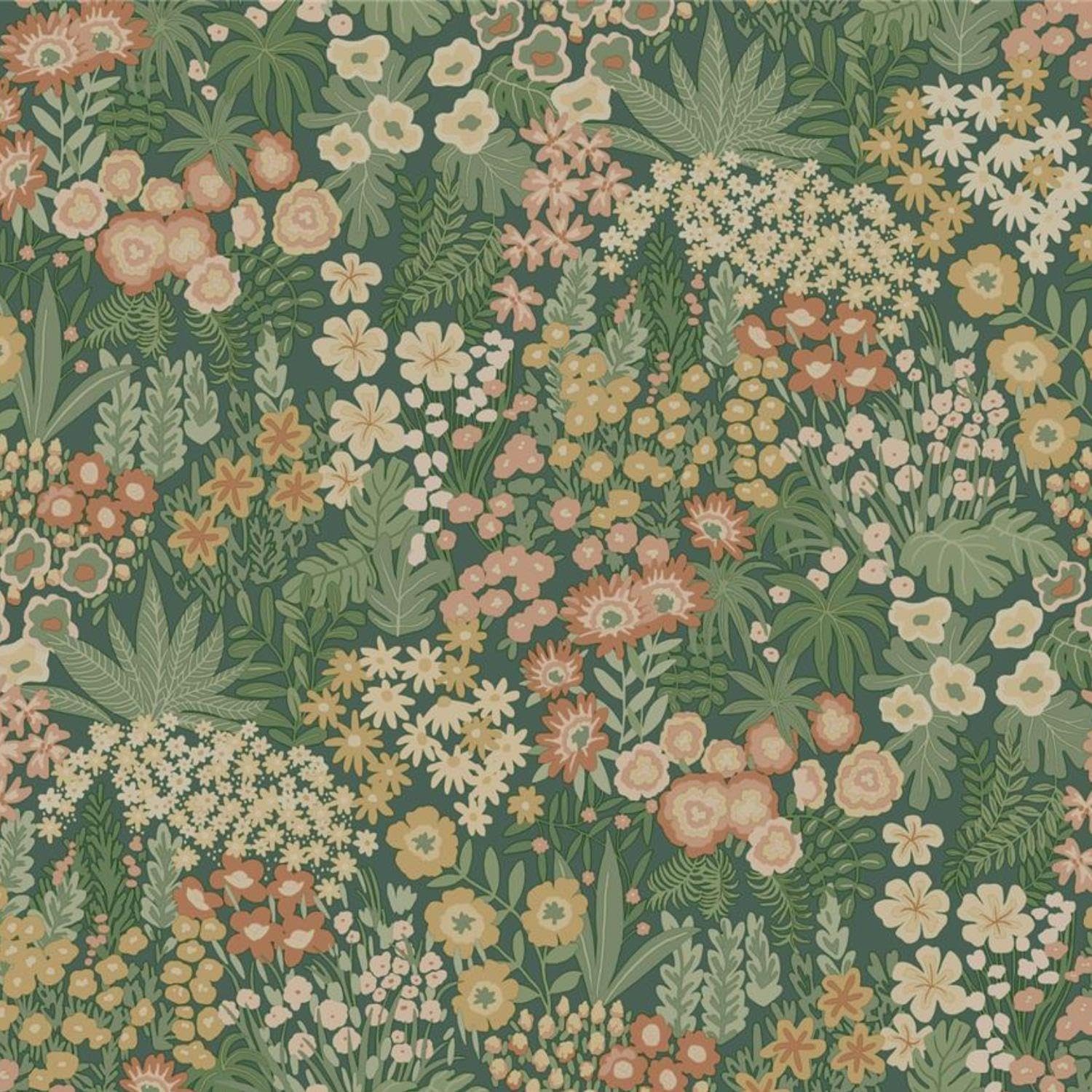 Yöl Green Everbloom Emerald Wallpaper - Feature Wall - Lush Dense Colourful Flowers - Vintage Paste The Paper Vinyl