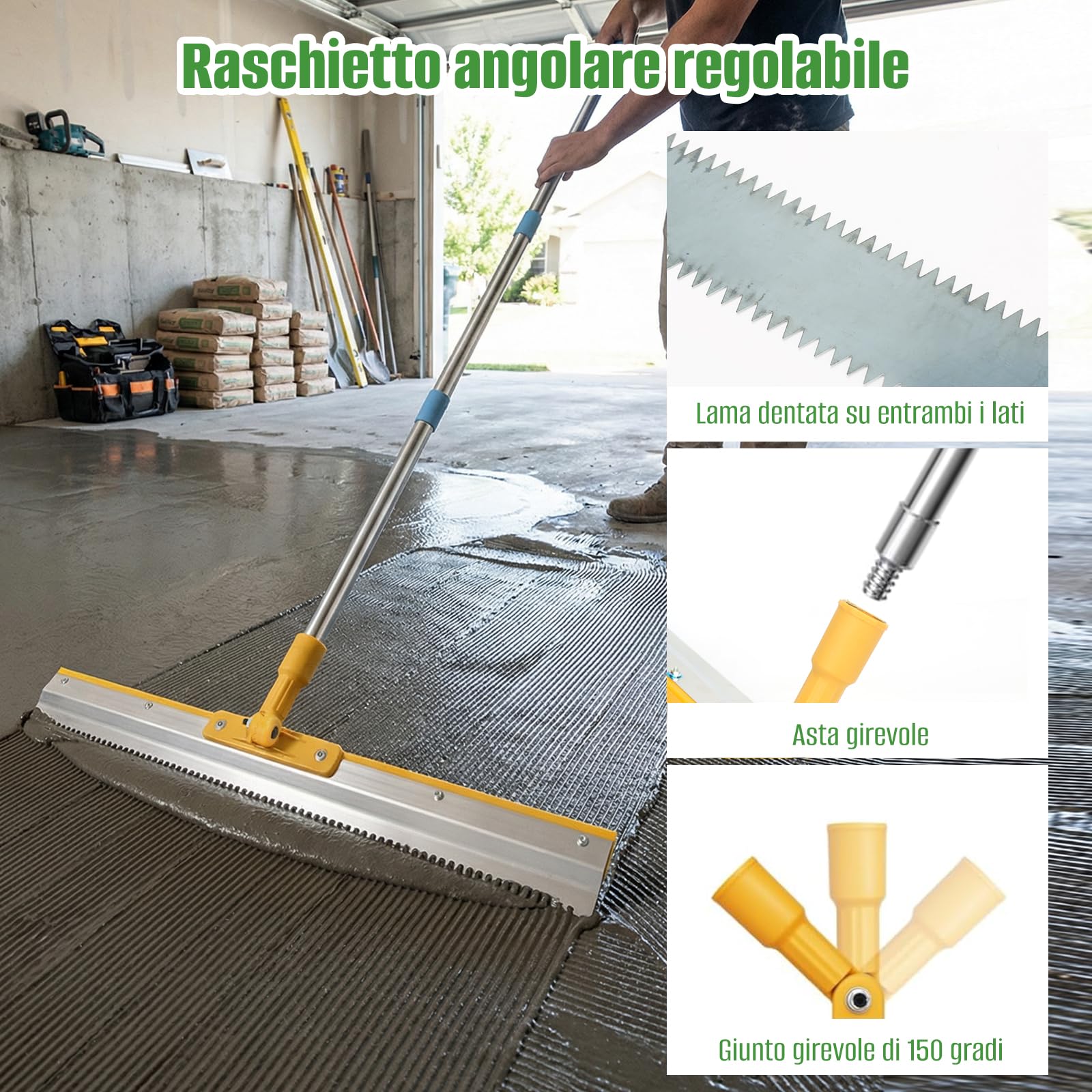 Set di attrezzi per rivestimento del pavimento, in resina epossidica, con rullo di sfiato, scarpe per unghie, raschietto per grandi superfici e asta telescopica, per la massa di compensazione