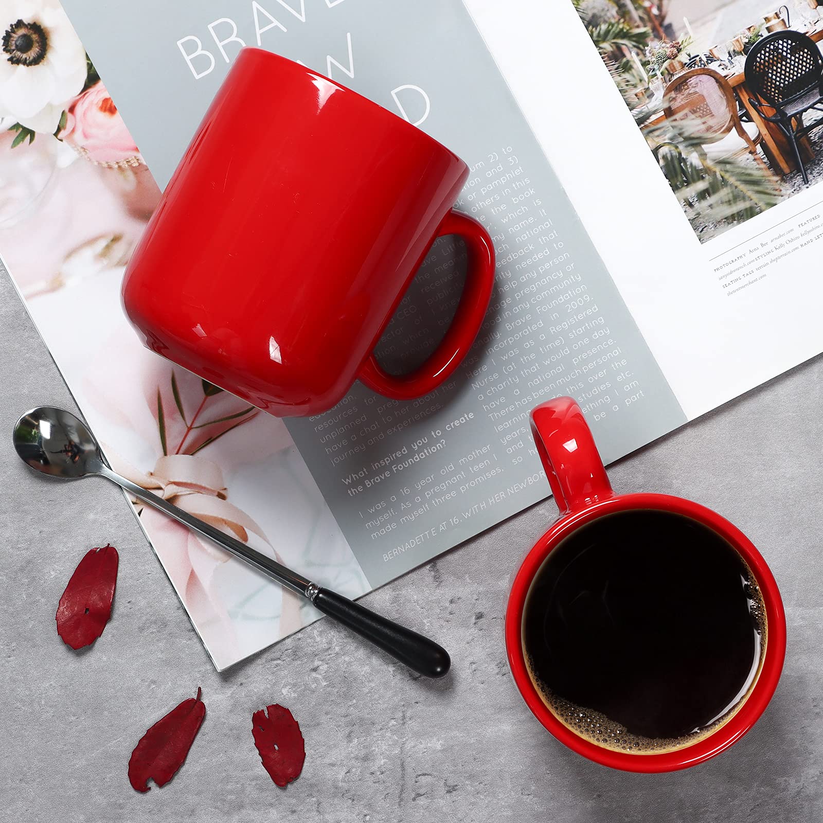 Smilatte 20 OZ Large Coffee Mug, M016 Plain Ceramic Boss Big Tea Cup with Handle for Dad Men Set of 2, Red - Image 2