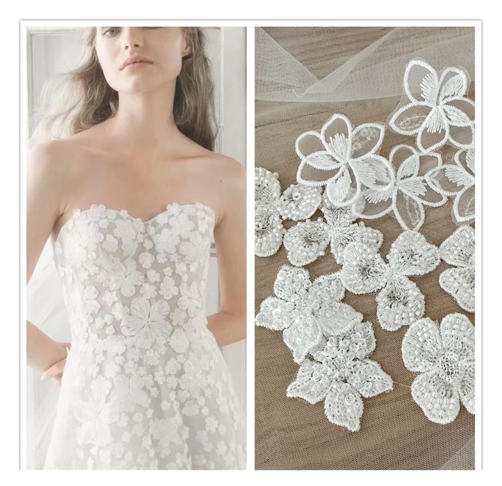 Flicken Zum AufbüGeln 30 Stück Organza-Stickerei, elfenbeinfarben, applizierte Schleier-Spitze, Blumen-Patches mit Perlen, Perlenstickerei, Spitze for Nähen auf dem Kleid für Hüte
