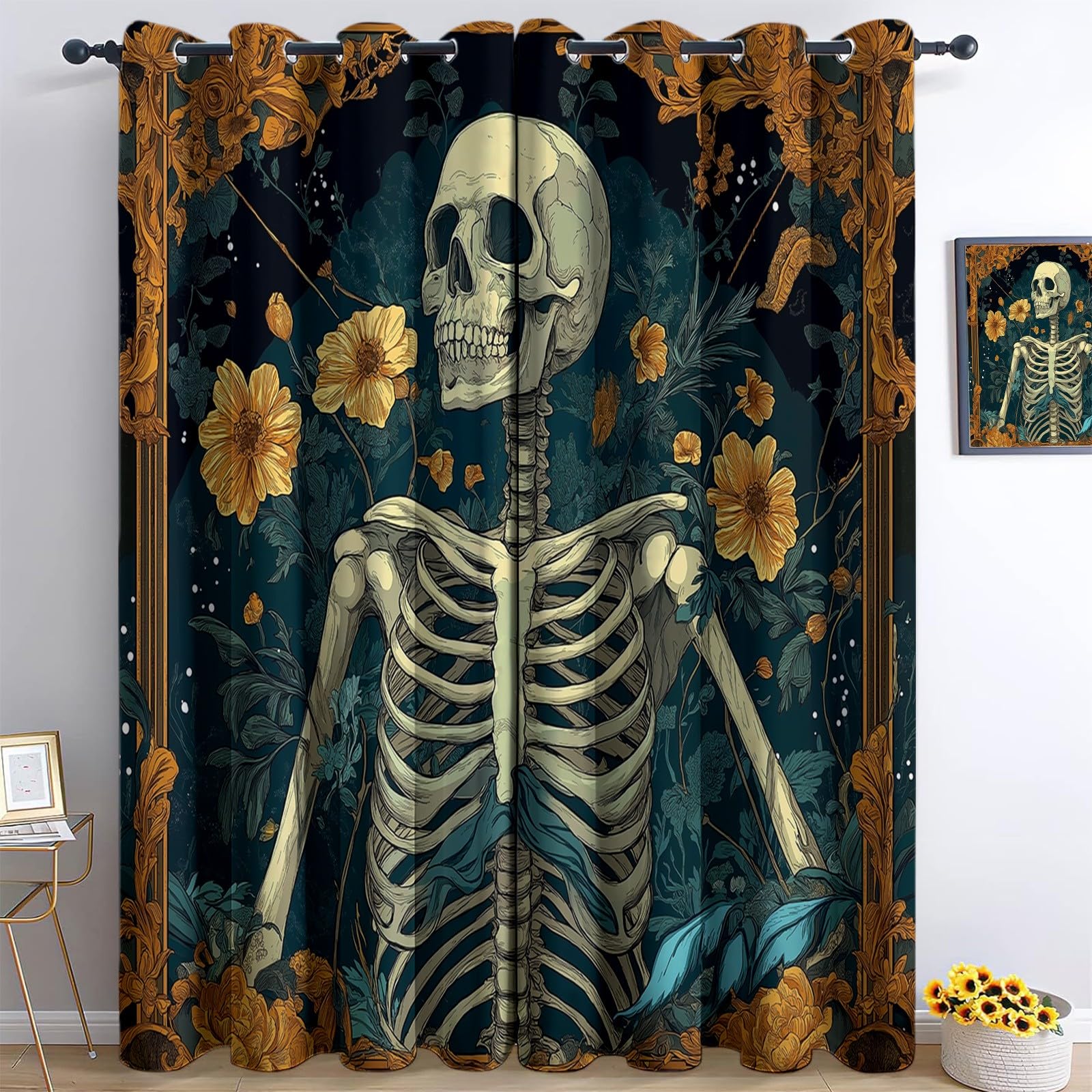 Srigzcaly Anime Undead Skeleton Portrait Blackout Curtains, Multicolor Thermal Insulated Noise Reducing Eyelet Drapes for Bedroom Living Room - 2 Panels, Total 92" W x 54" L (234x138cm)