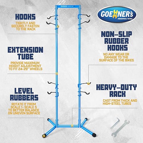 Miniatura 5 de GOEHNER's Estante de almacenamiento para 4 bicicletas de garaje (máx. 240 libras), 4 portabicicletas de pie, altura ajustable para bicicletas de