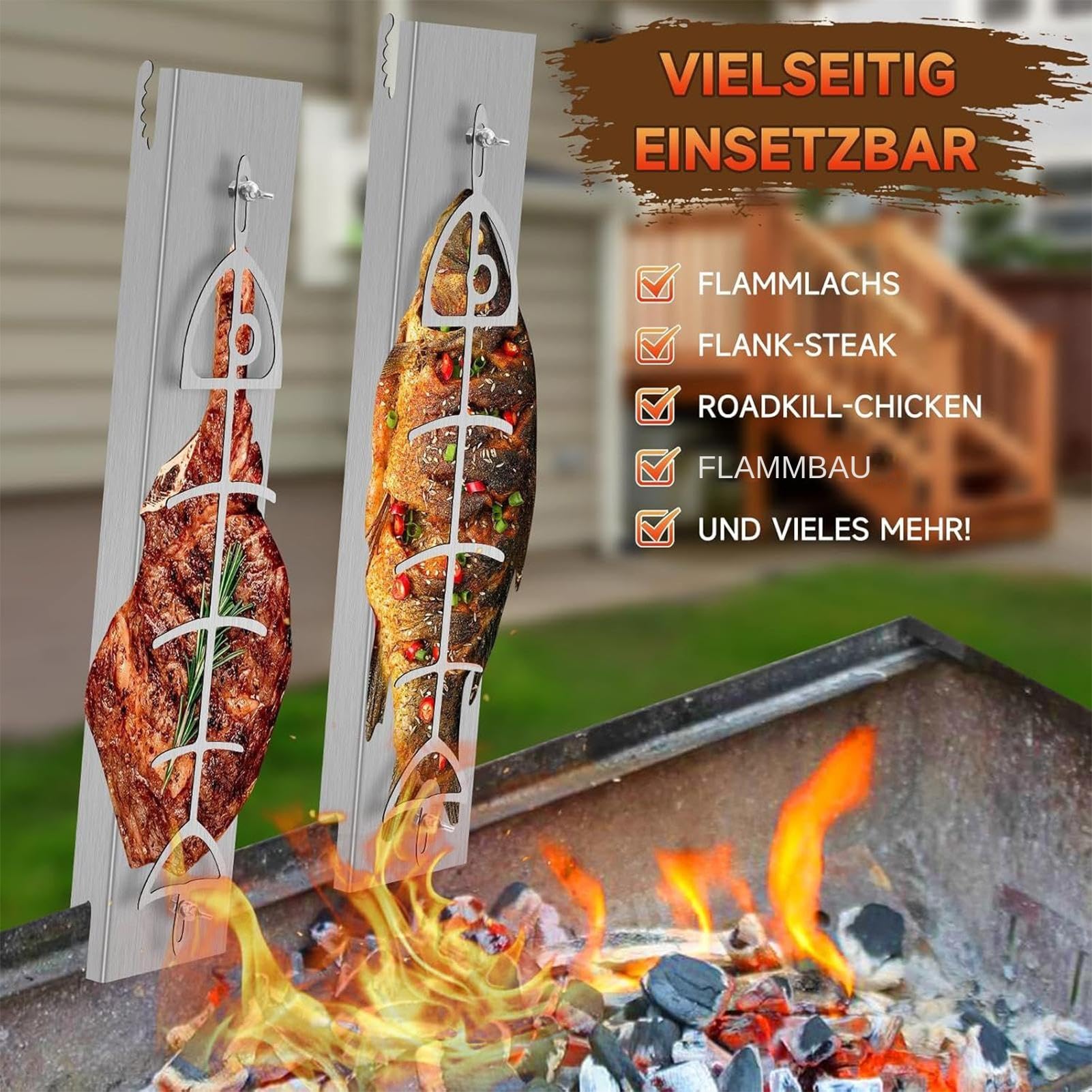 Parrilla Pescado Acero - Tabla Reversible para Salmón | Accesorio Cocina para Asado, Acampada, Terraza, Comida Campestre, Reunión Familiar, Jardín