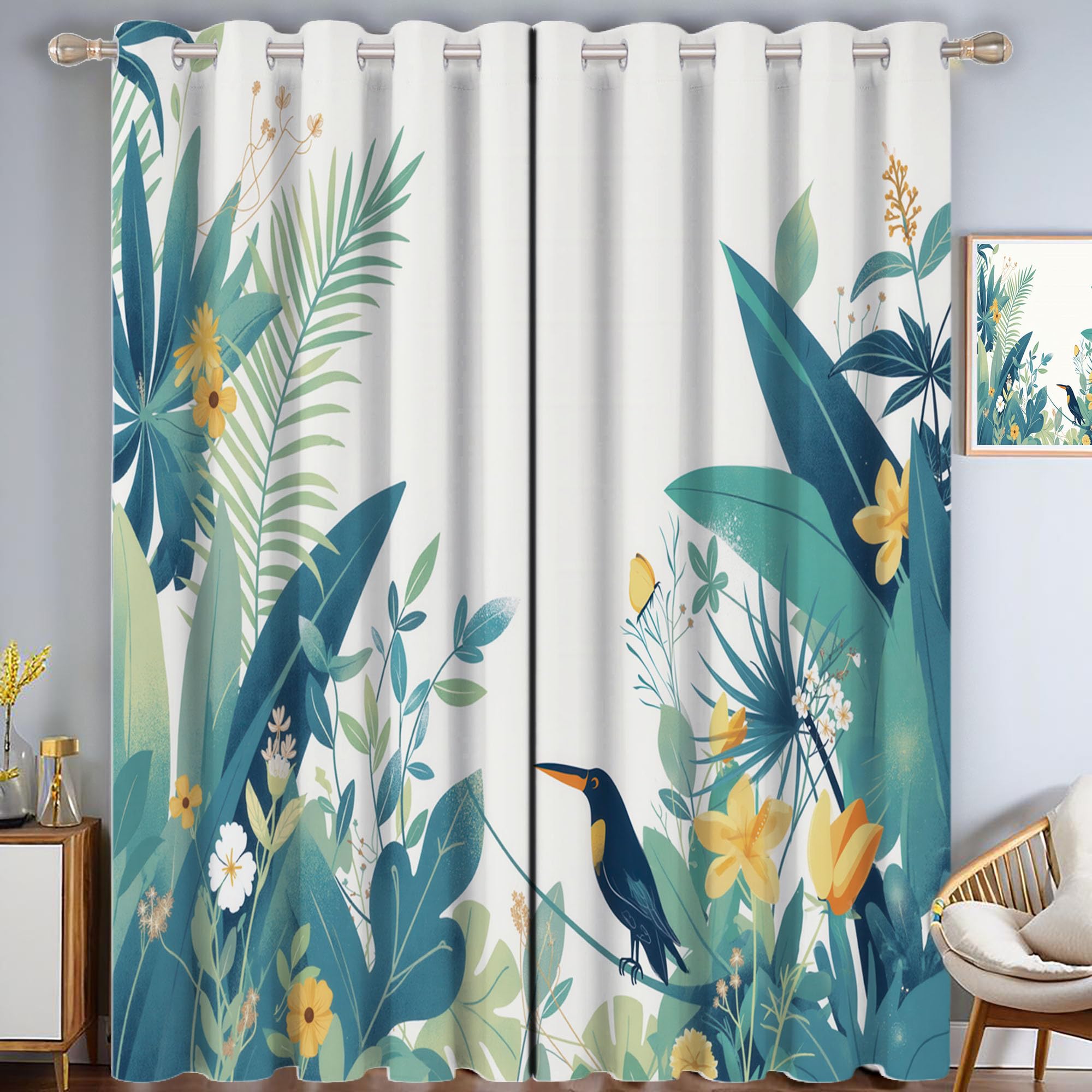 Rideaux thermiques bleu-vert occultants 140x260 cm pour salon et chambre