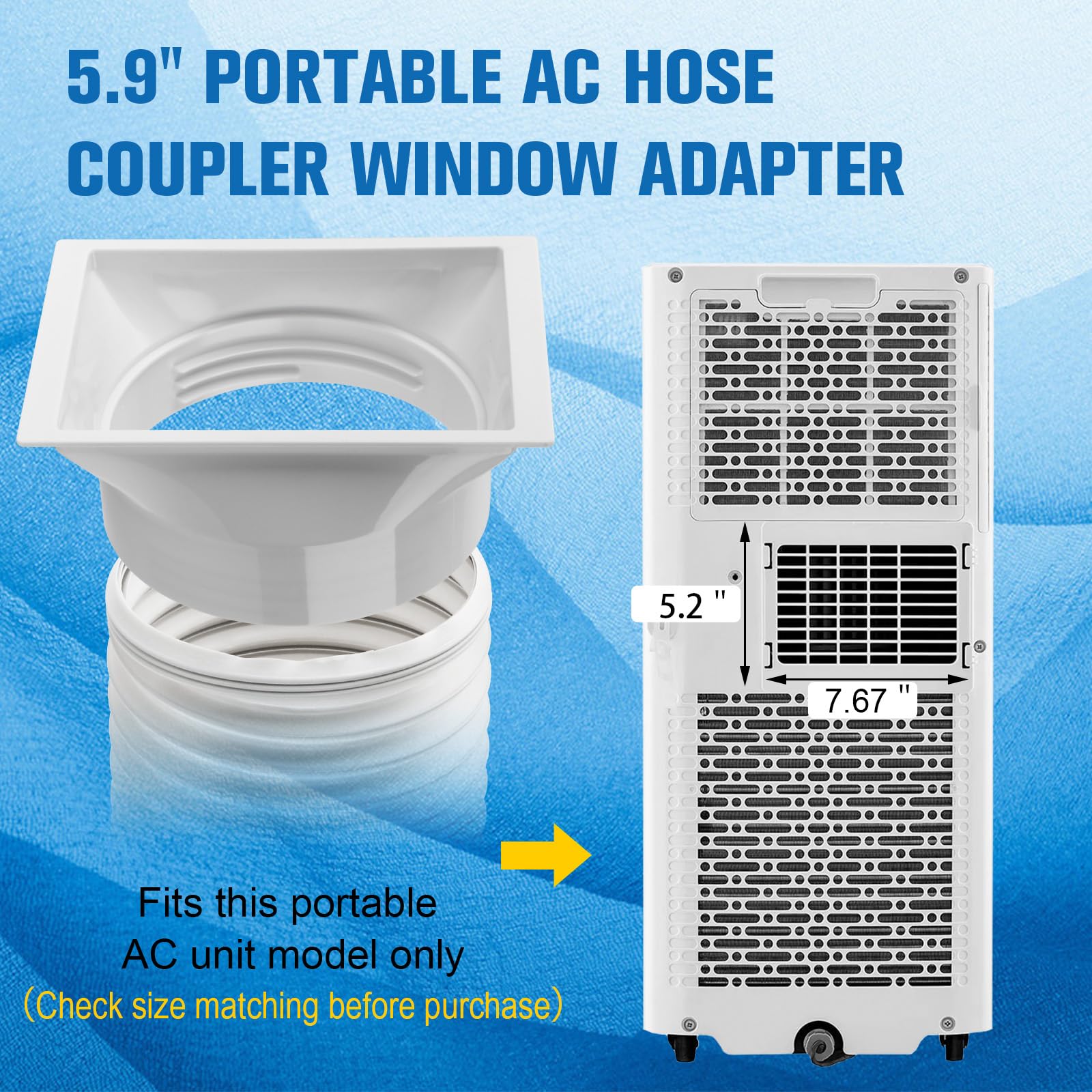 Kit de manguera de aire acondicionado portátil de 5.9 pulgadas de diámetro y 59 pulgadas de longitud, manguera de CA universal con adaptador, manguera de escape flexible y conector de tubo de