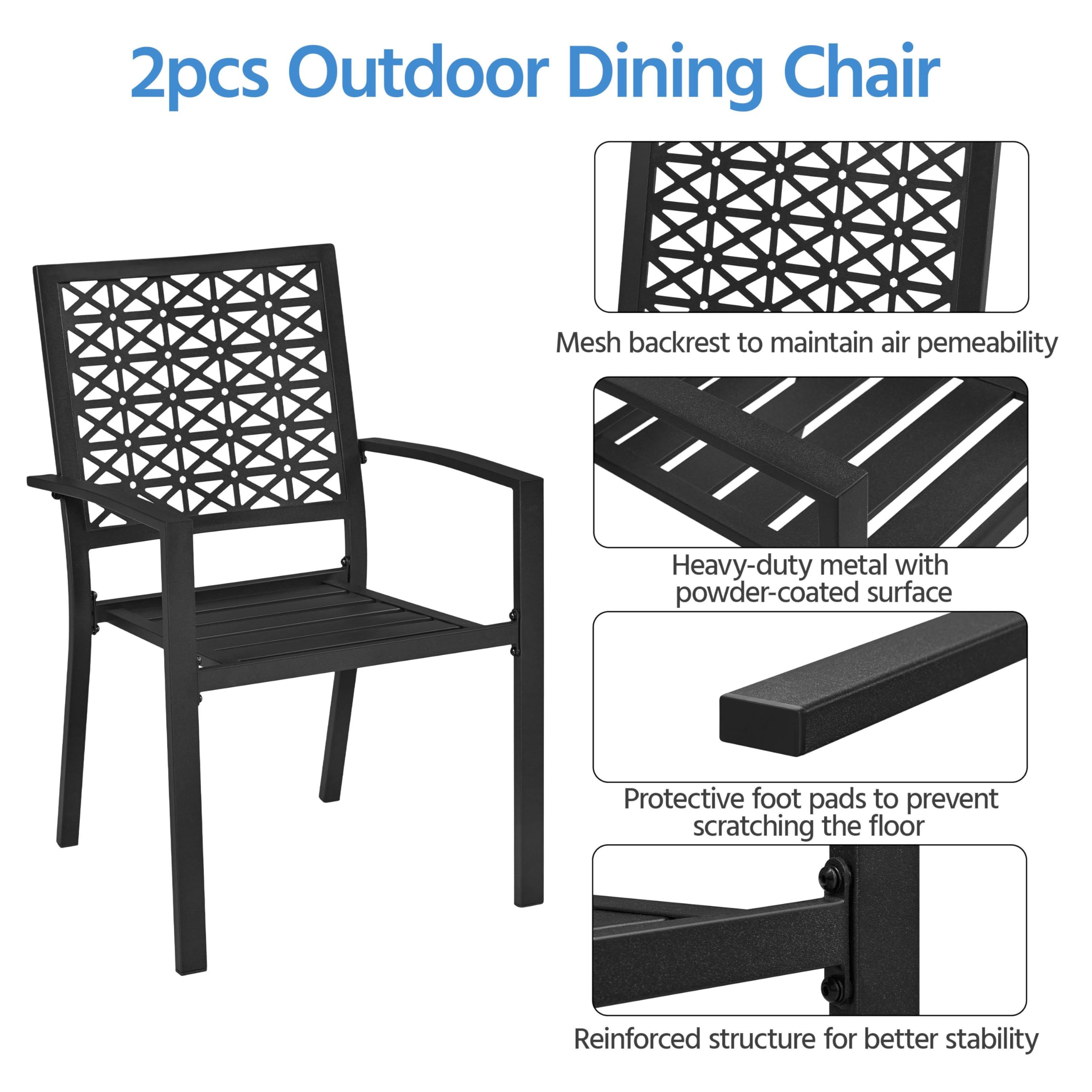 Yaheetech Set di 2 Sedie da Pranzo da Giardino Esterno Impilabili in Metallo con Braccioli e Schienale Moderno Prato Veranda Cortile Piscina Balcone Nero 58 × 59,5 × 89 cm