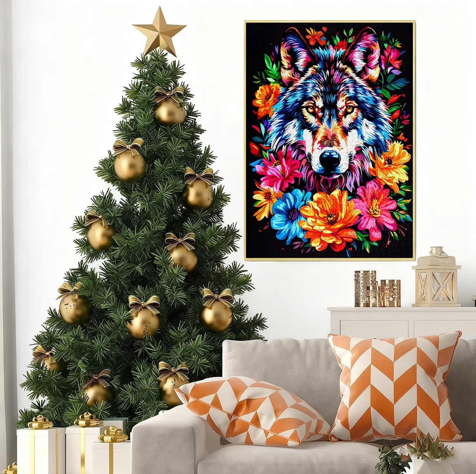 Puzzle 4000 Pezzi per Adulti, Puzzle Fiore in Legno per Adulti, Puzzles Lupo Impegnativi, Giochi Educativo per Famiglie, Rompecapo con Scatola per Decorazioni Casa, Donna Regalo di Natale B-7855