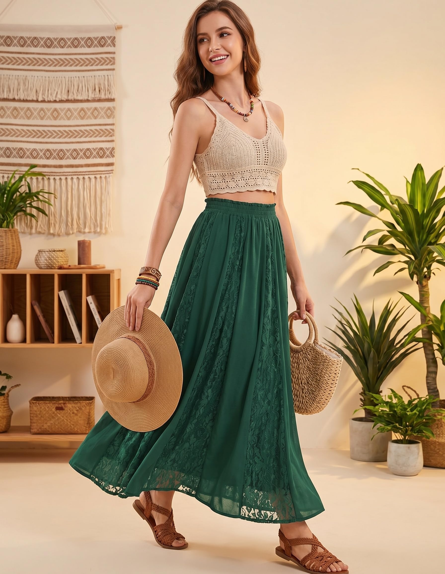Scarlet Darkness Maxi gonna da donna boho fluida pizzo patchwork rinascimentale gonne lunghe con tasche