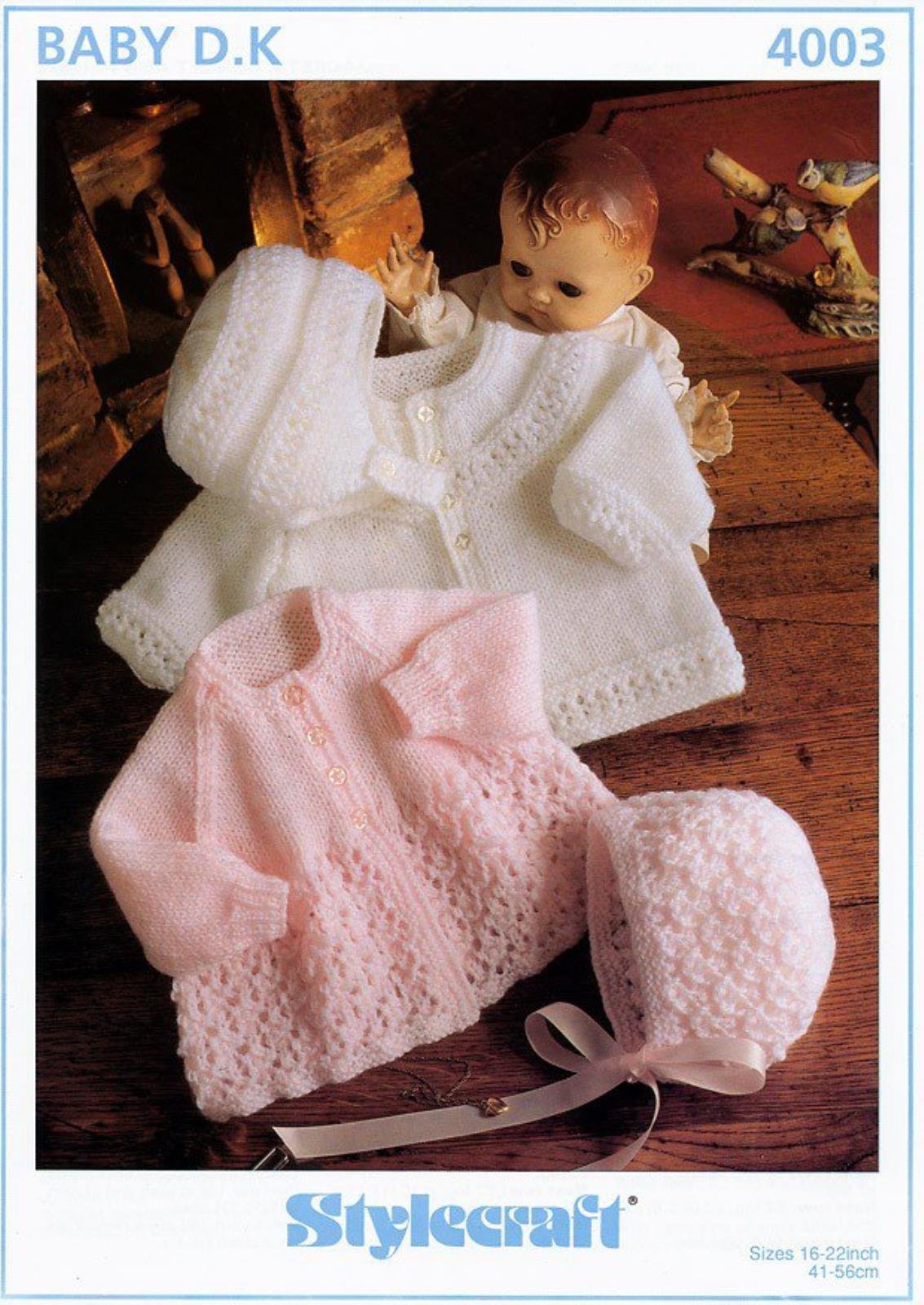 Stylecraft White Baby Wondersoft Dk Jacket, Bonnet & Helmet Knitting Pattern 4003,