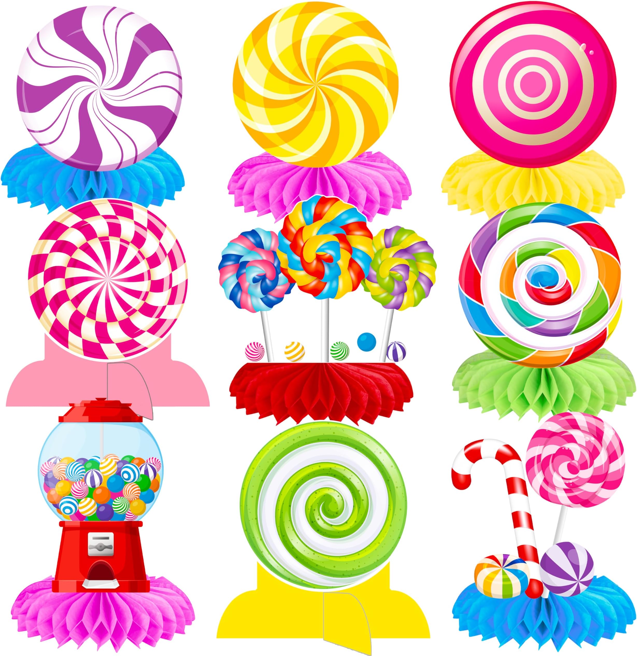 Candyland Party Decoration 15pcs Candyland Lollipop Table Honeycomb Centerpiece Decorations for Girls Colorful Candy Ice Cream Themed Birthday Party Supplies