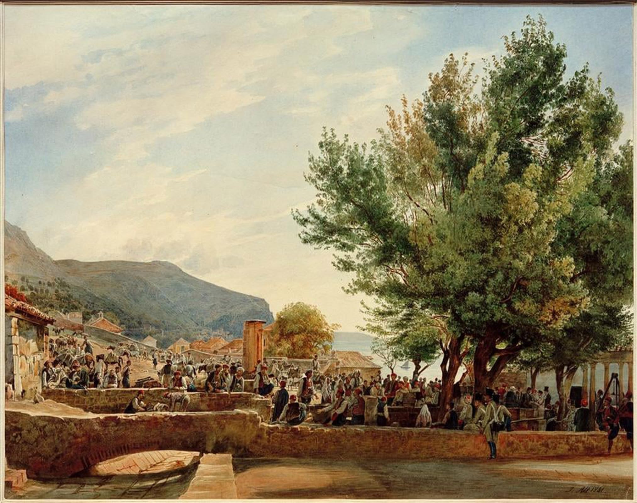 HRJUBWREE Classic Canvas Picture Art Canvas Print Modern Oil Painting the Bazaar of Ragusa by Rudolf Von Alt Artwork on Wall for Home Decor 60x90cm