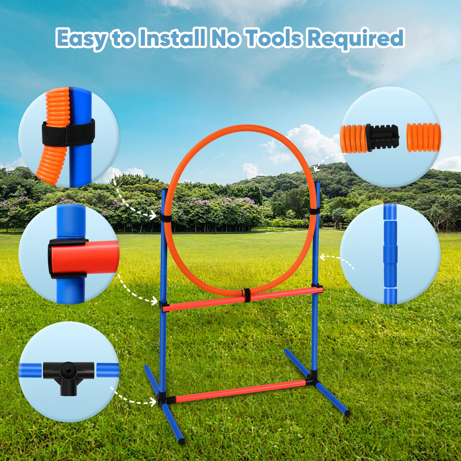 70 pièces Agility Chien équipement Obstacles et Entrainement kit d'agilité pour Chien Tunnel, Anneau de Saut,2 balles,boîte de Pause,Sac à friandises,Sac de Transport Parcours Agility Chien