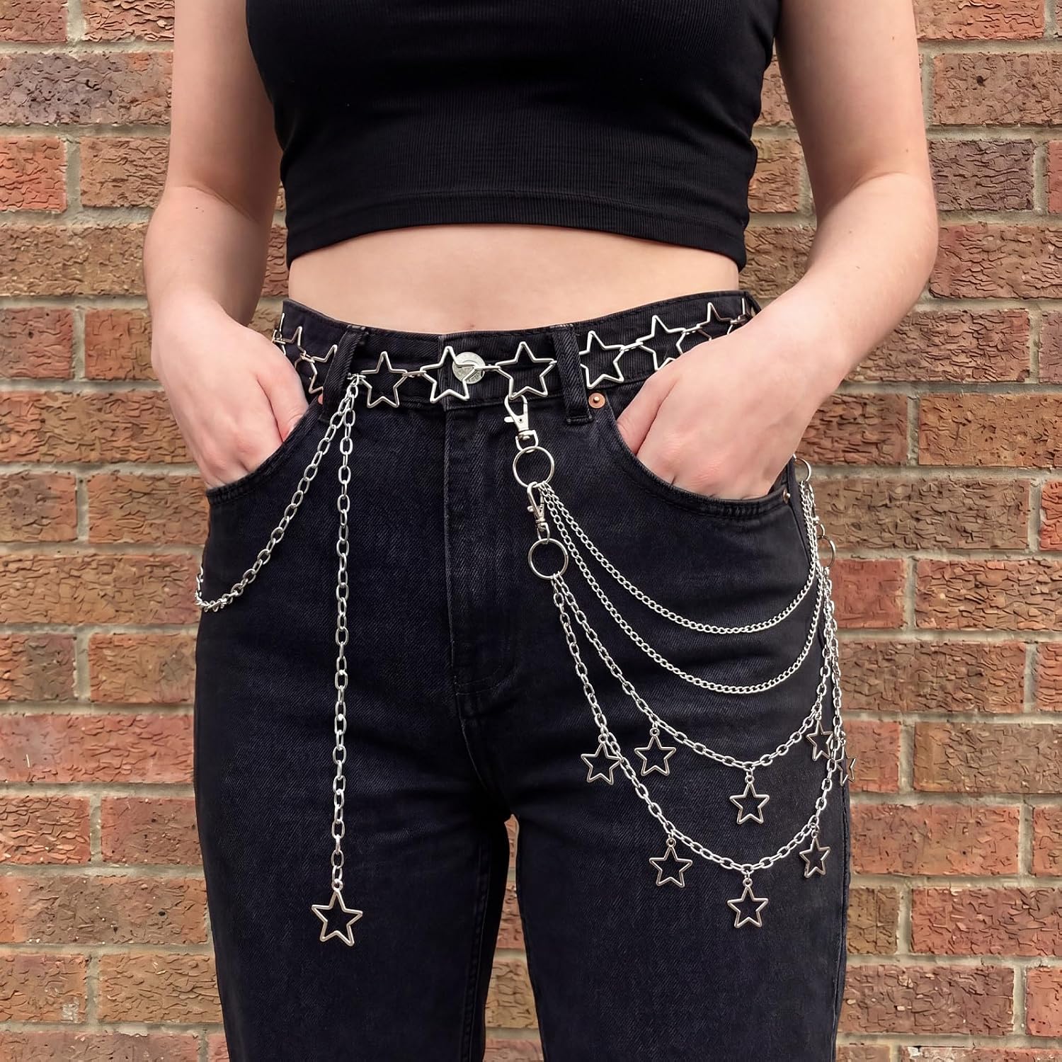 Jadive 10 Pieces Waist Belt Chain Jeans Pants Pocket Accessories Multi-Layer Hip Hop Metal Wallet Chain for Men Women