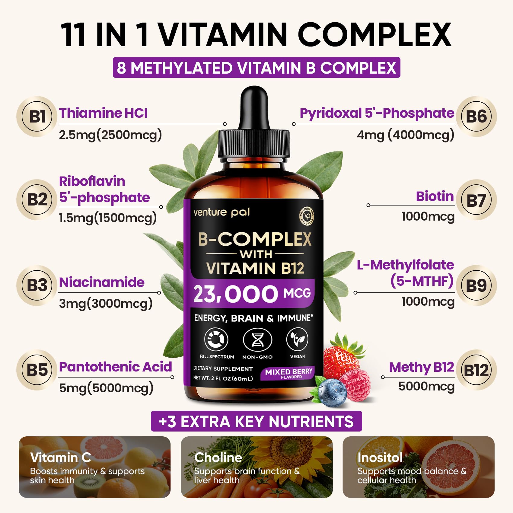 Vitamin B Complex 23000mcg - Methyl B12| B9 Folic|B7 Biotin,B1,B2,B3,B5,B6 — Amazon image 4