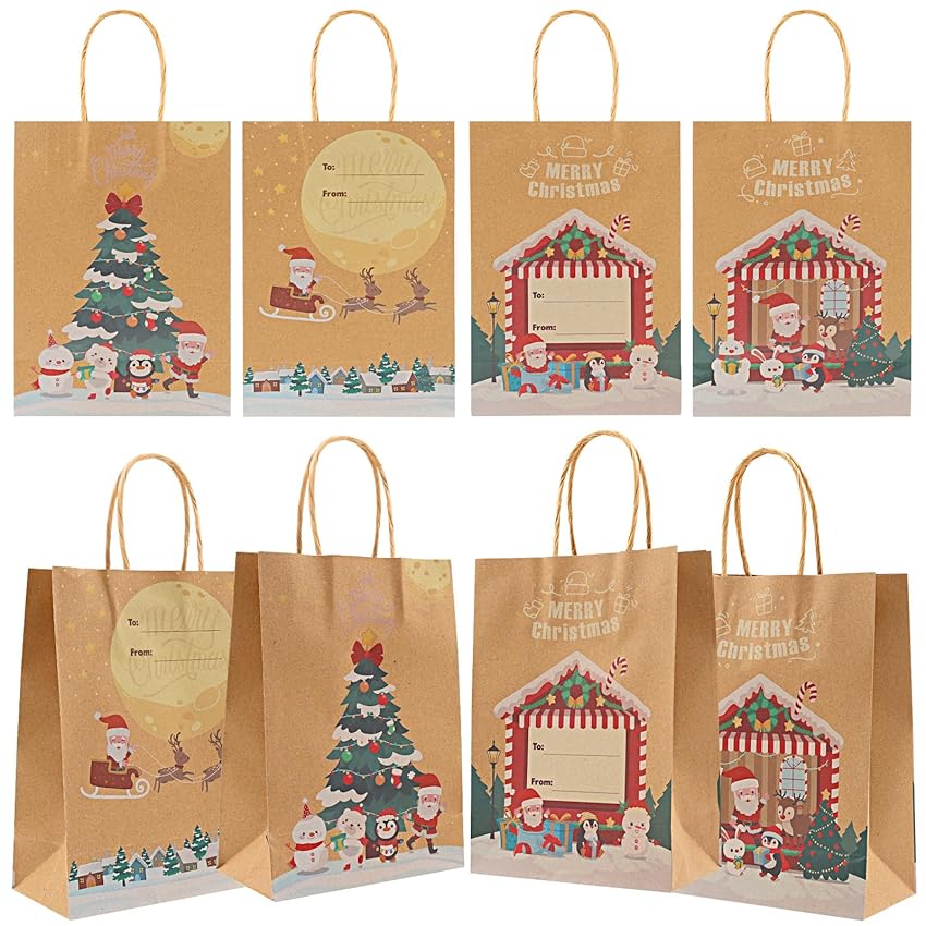 Immagine del prodotto Ucouper Sacchetti Regalo Natale Originali Sacchetti Carta Natale Medi 12 PZ Buste Sacchetti Natalizi Kraft con Manici per Pensieri Regali Natalizi Confezioni Regali Natale da Scrivere Nome