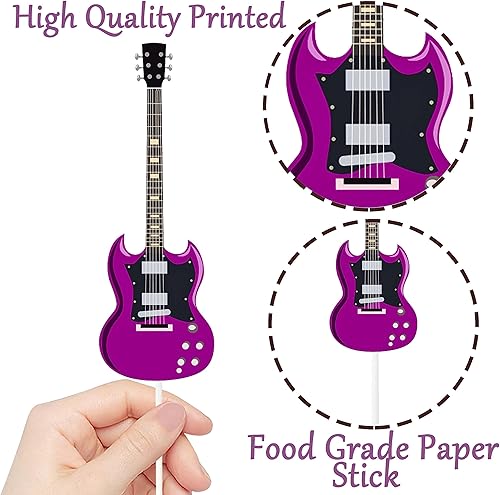 Miniatura 4 de Decoración de guitarra, 48 piezas de guitarra de rock, para tartas de cumpleaños, notas musicales, decoraciones de fiesta para guitarra, músico,