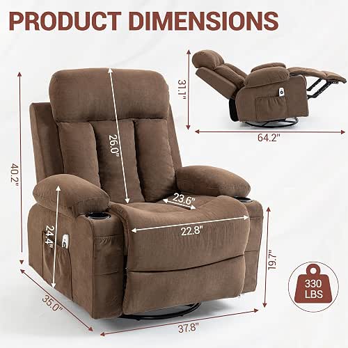 Swivel Recliner Chair for Adults w/Vibration Massage and Heating, 360°