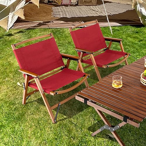 Miniatura 2 de Tangkula Silla de camping plegable silla de playa portátil de respaldo bajo con marco de bambú sólido y tela Oxford 500D silla de césped ligera al