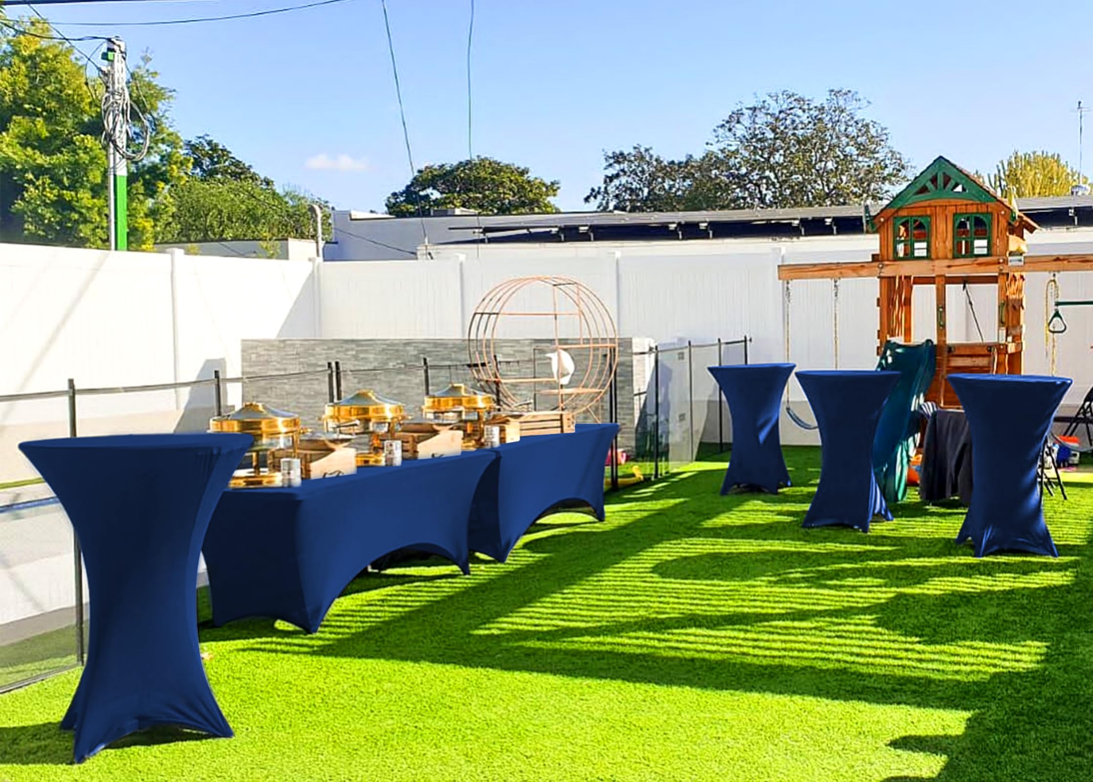 Paquete de 6 manteles elásticos de elastano con esquinas cuadradas de 80 x 110 cm, ajustables para mesa alta, resistentes al agua, mantel redondo para bar, boda, cóctel, fiesta, banquete (azul marino)