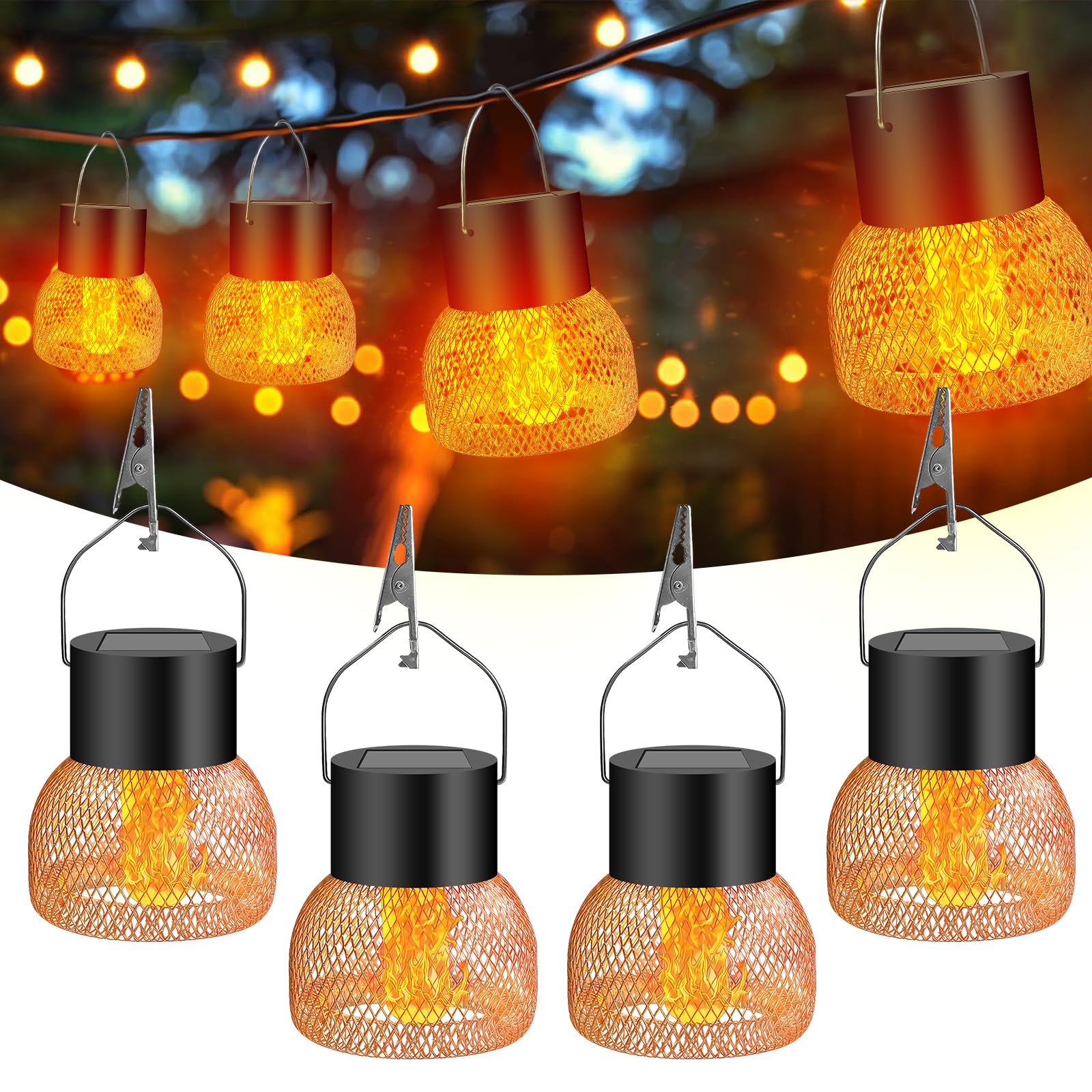 4 piezas Solar Hanging Light, IP65 resistente al agua lámparas solares para exteriores colgantes lámparas solares de jardín para exteriores, lámpara colgante, para jardines, patios, vallas, árboles