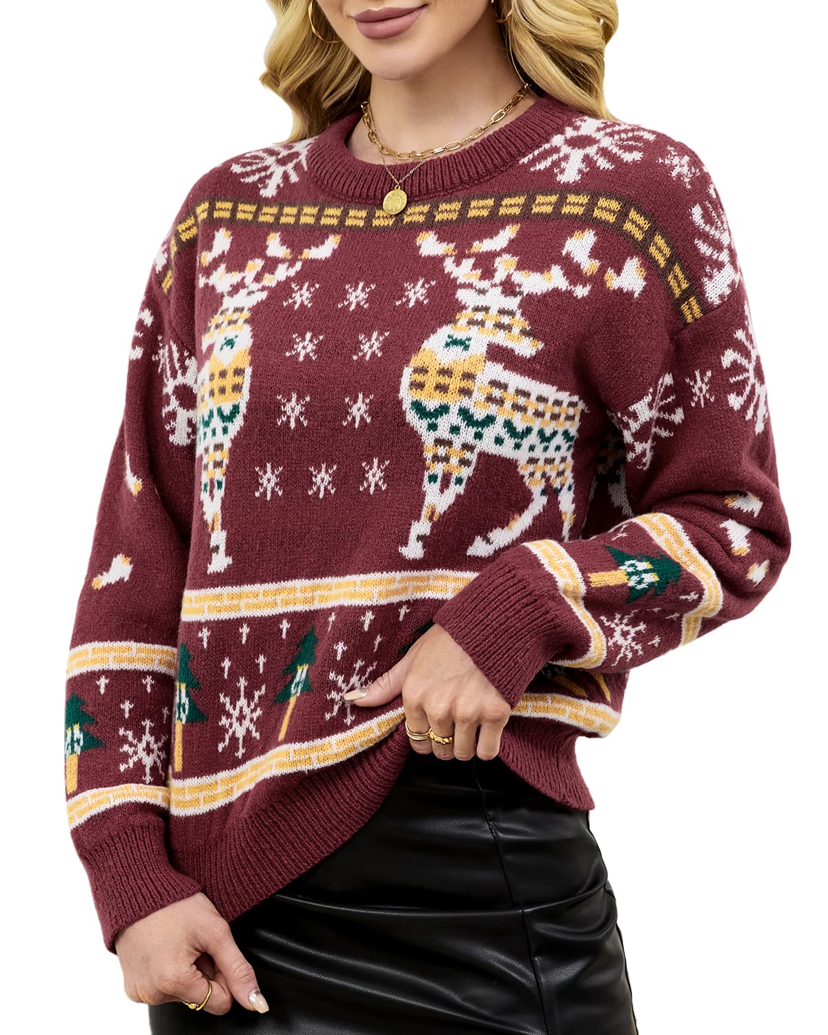 Quatrefox Weihnachten Pullover Damen Strickpullover Winter W