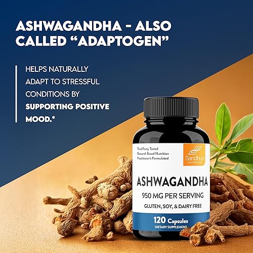 Miniatura 4 de Sandhu's Suplementos de Ashwagandha para hombres y mujeres | Extra fuerte 950 mg por porción | Extracto de raíz de Ashwagandha apoya sueño de
