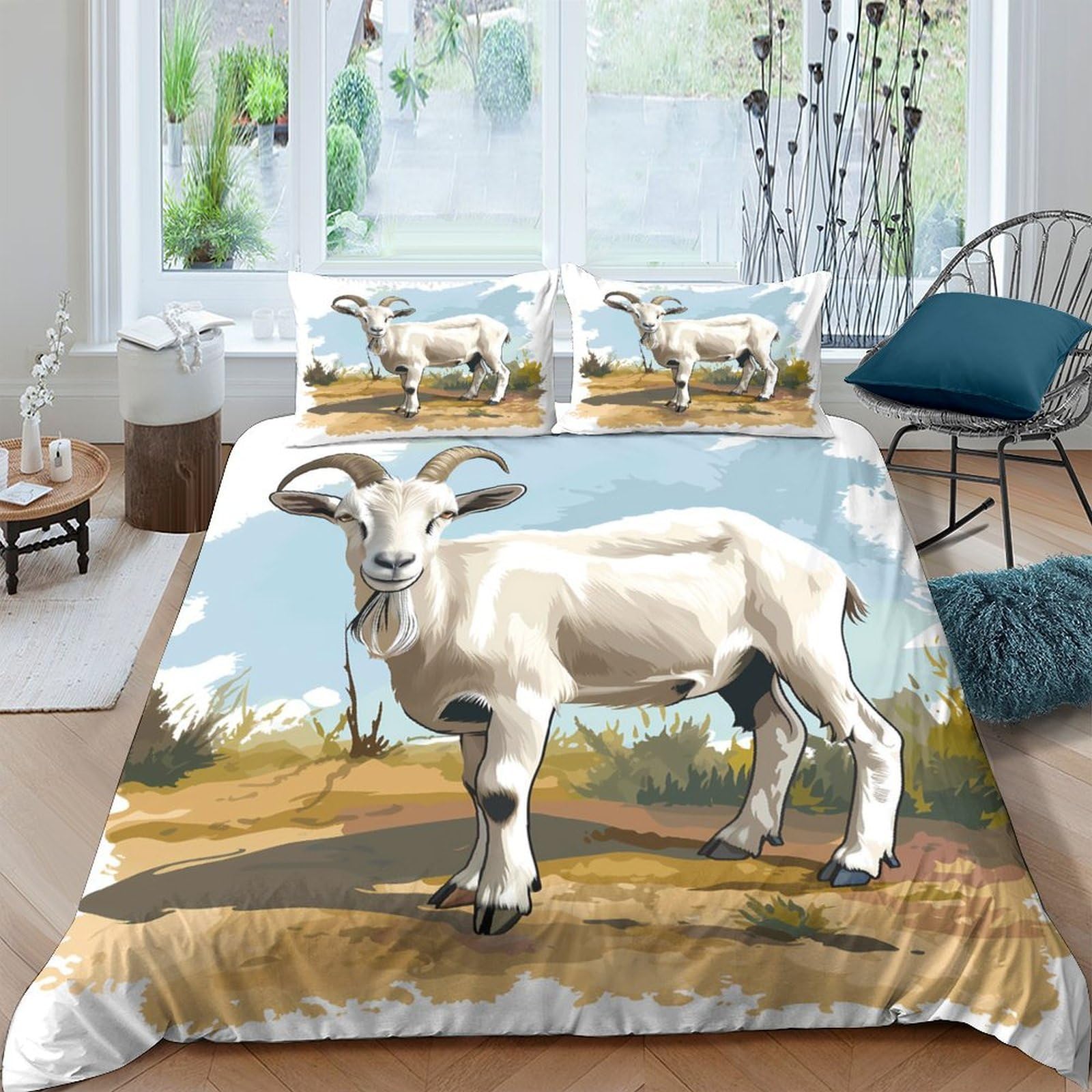 Ctjqhvkz Style-1 3D Printed White Goat Fitted Sheet Microfiber Soft Breathable Pastoral Landscape Bed Cover For Bedroom Guest Room Decor Single（135X200cm）