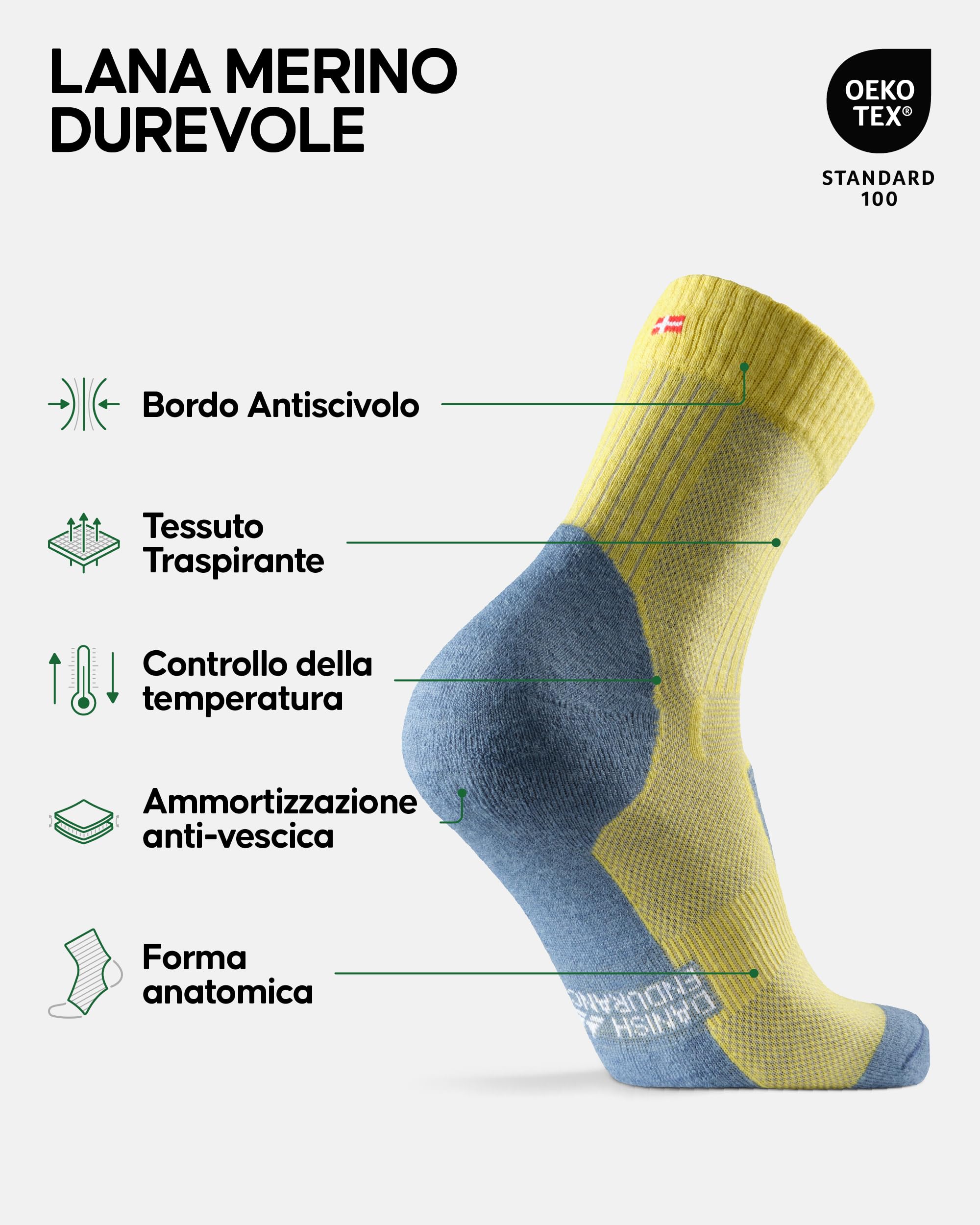 DANISH ENDURANCE Calze Trekking Lana Merino, Calze Termiche Anti-Vesciche, Traspiranti, Calzini Invernali Escursionismo Unisex, 1 o 5 Paia