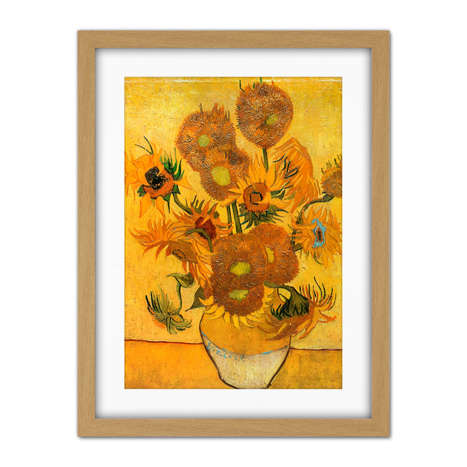 Wee Blue Coo Van Gogh Still Life Fifteen Sunflowers Vase Artwork Framed Wall Art Print 18X24 Inch